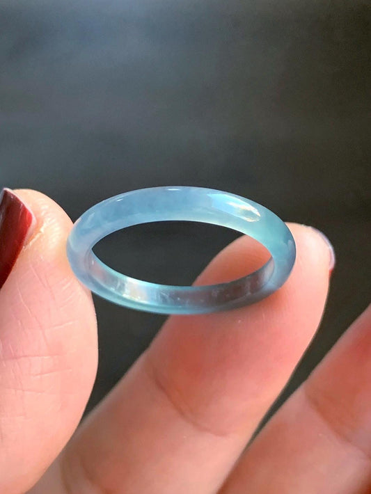 Stunning Natural Guatemalan Icy Highly Translucent Light Purplish Blue Jadeite Band Ring Size 7.75 天然冰危起冰起光淡蓝紫翡翠戒圈 XQ124D