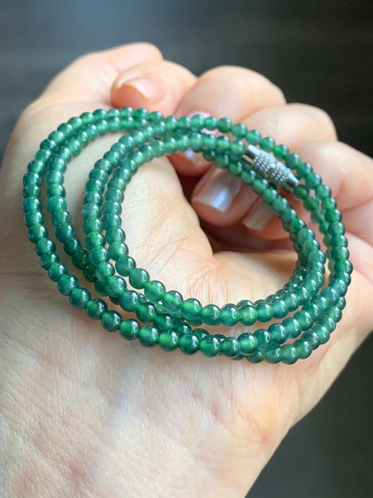 Natural Guatemalan Icy Translucent Gelatinous Dusty Teal Blue Jadeite Petite Beads Beaded Necklace 24.5” 3.4mm 13g 天然冰危蓝绿翡翠小卡珠项链 XWL100