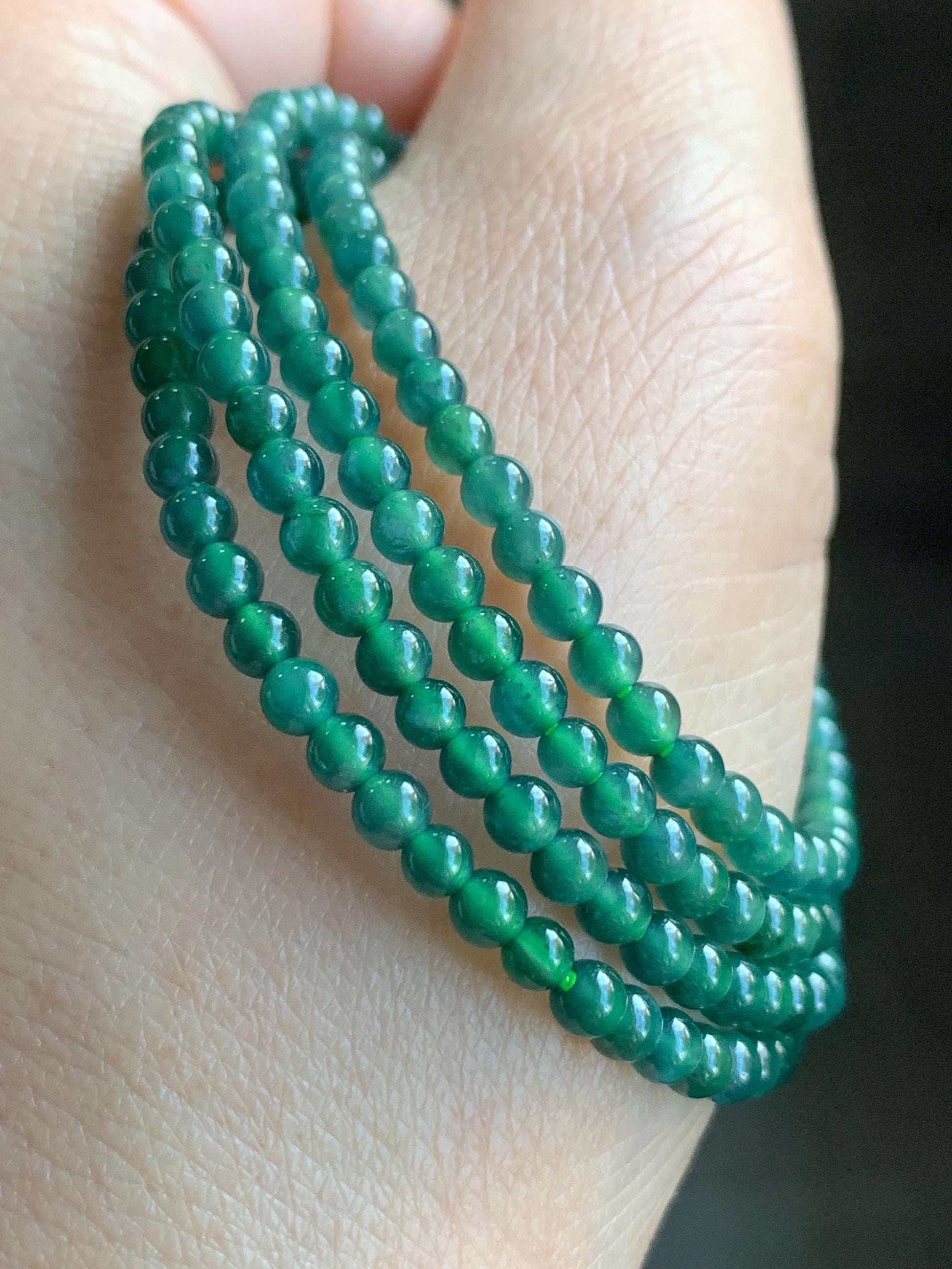 Natural Guatemalan Icy Translucent Gelatinous Dusty Teal Blue Jadeite Petite Beads Beaded Necklace 24.5” 3.4mm 13g 天然冰危蓝绿翡翠小卡珠项链 XWL100