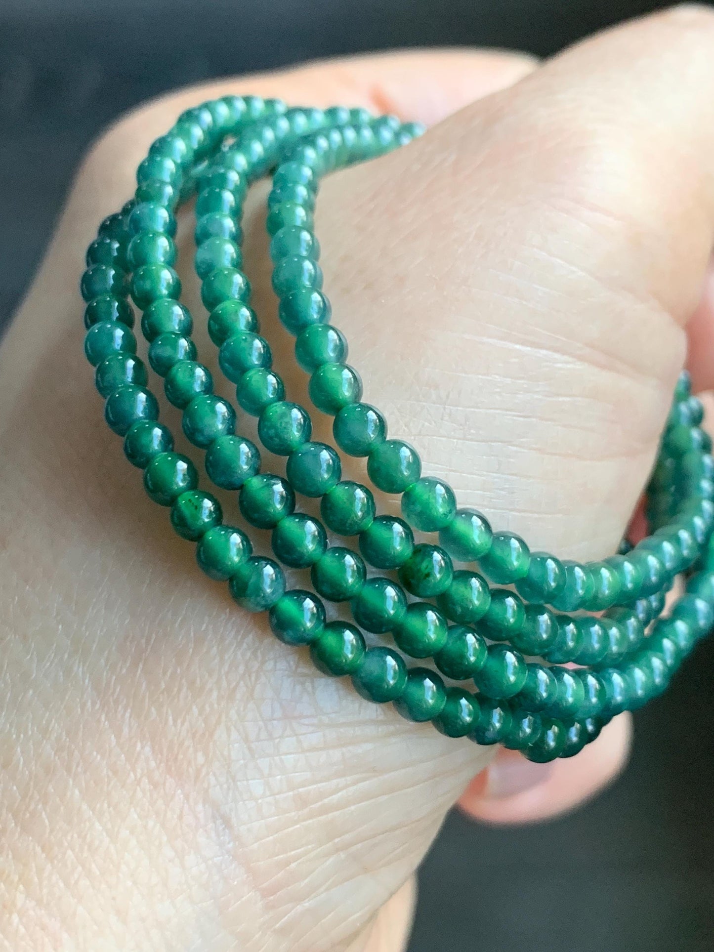 Natural Guatemalan Icy Translucent Gelatinous Dusty Teal Blue Jadeite Petite Beads Beaded Necklace 24.5” 3.4mm 13g 天然冰危蓝绿翡翠小卡珠项链 XWL100