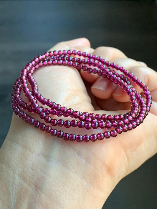 Natural Icy Highly Translucent Intense Raspberry Purple Rhodolite Garnet Petite Beads Layered Beaded Bracelets 天然冰透起光紫牙乌石榴石手串