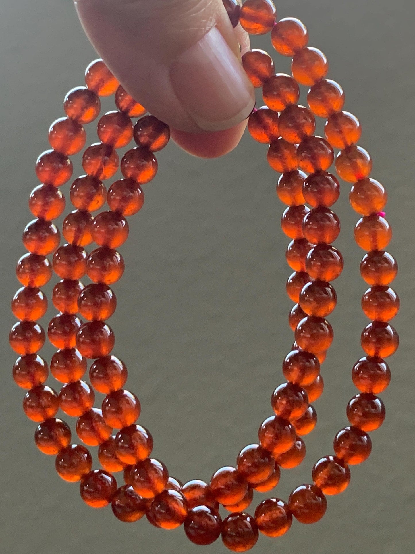 Natural Icy Highly Translucent Intense Persimmon Color Hessonite Garnet Beads Triple Layered Beaded Bracelets 5.8mm 36g 天然冰透起光柿子色石榴石手串