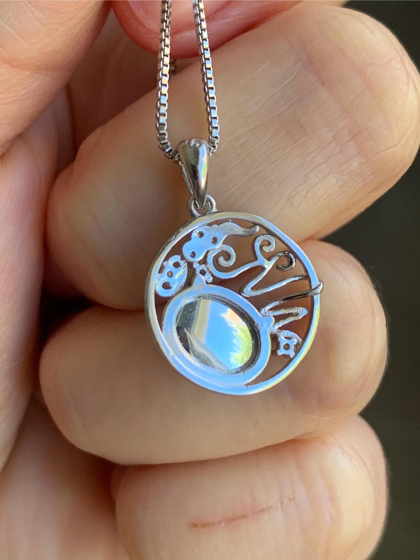 Natural Guatemalan Icy Translucent Light Blue Jadeite Circle Pendant S925 Sterling Silver 天然冰危蓝翡翠银镶吊坠