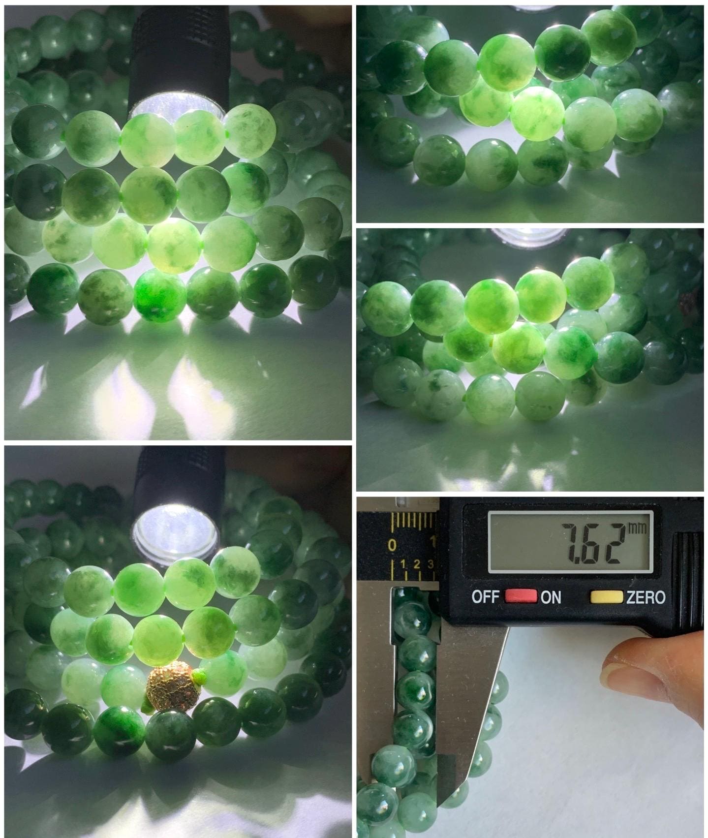 Stunning Natural Burmese Icy Translucent Gelatinous Green Marbled Jadeite Beads Beaded Necklace 7.6mm 28” 71g 天然缅甸冰胶飘绿花翡翠圆珠长串项链 PHS650