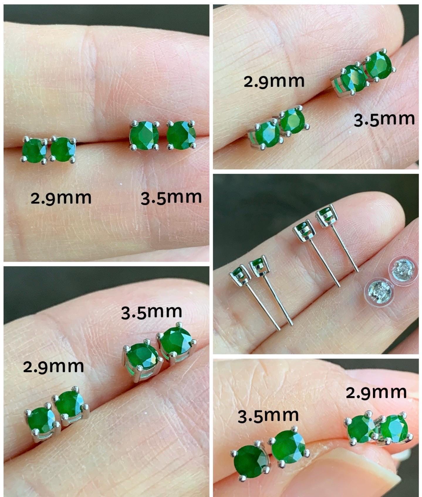 Certified Natural Guatemalan Icy Translucent Vibrant Green Jadeite Faceted Petite Stud Earrings Sterling Silver 2.9mm or 3.5mm 天然冰危绿翡翠钻石银镶耳钉