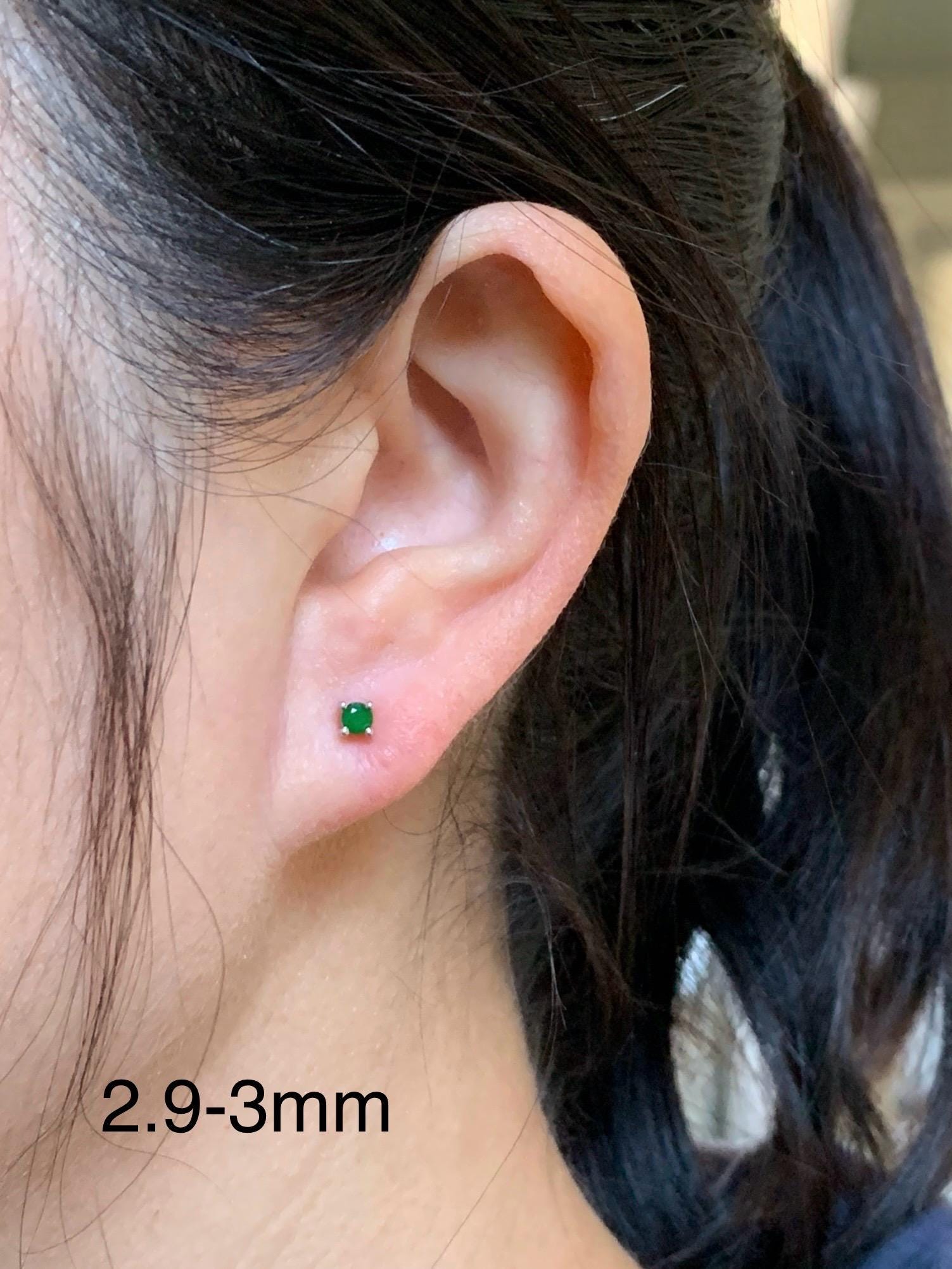 Certified Natural Guatemalan Icy Translucent Vibrant Green Jadeite Faceted Petite Stud Earrings Sterling Silver 2.9mm or 3.5mm 天然冰危绿翡翠钻石银镶耳钉