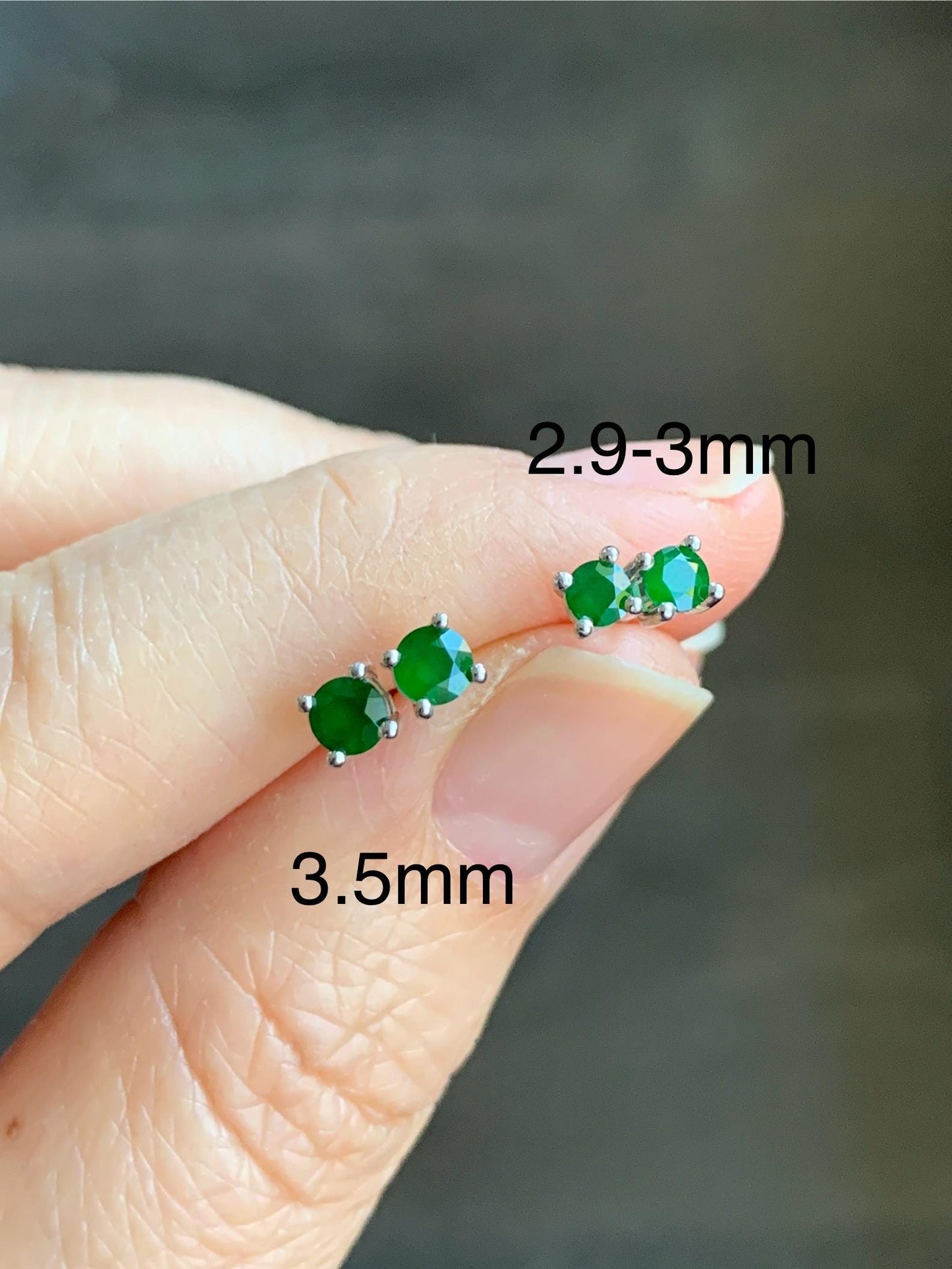 Certified Natural Guatemalan Icy Translucent Vibrant Green Jadeite Faceted Petite Stud Earrings Sterling Silver 2.9mm or 3.5mm 天然冰危绿翡翠钻石银镶耳钉
