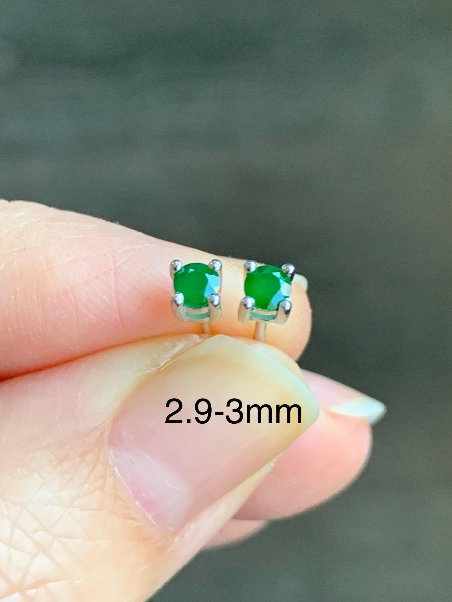 Certified Natural Guatemalan Icy Translucent Vibrant Green Jadeite Faceted Petite Stud Earrings Sterling Silver 2.9mm or 3.5mm 天然冰危绿翡翠钻石银镶耳钉