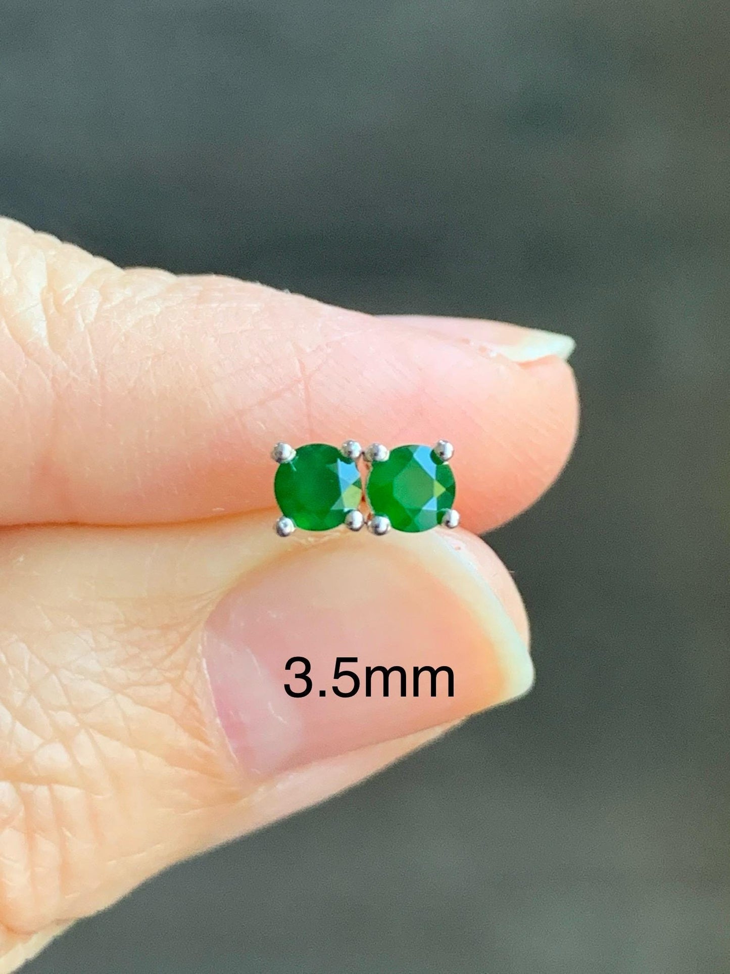 Certified Natural Guatemalan Icy Translucent Vibrant Green Jadeite Faceted Petite Stud Earrings Sterling Silver 2.9mm or 3.5mm 天然冰危绿翡翠钻石银镶耳钉
