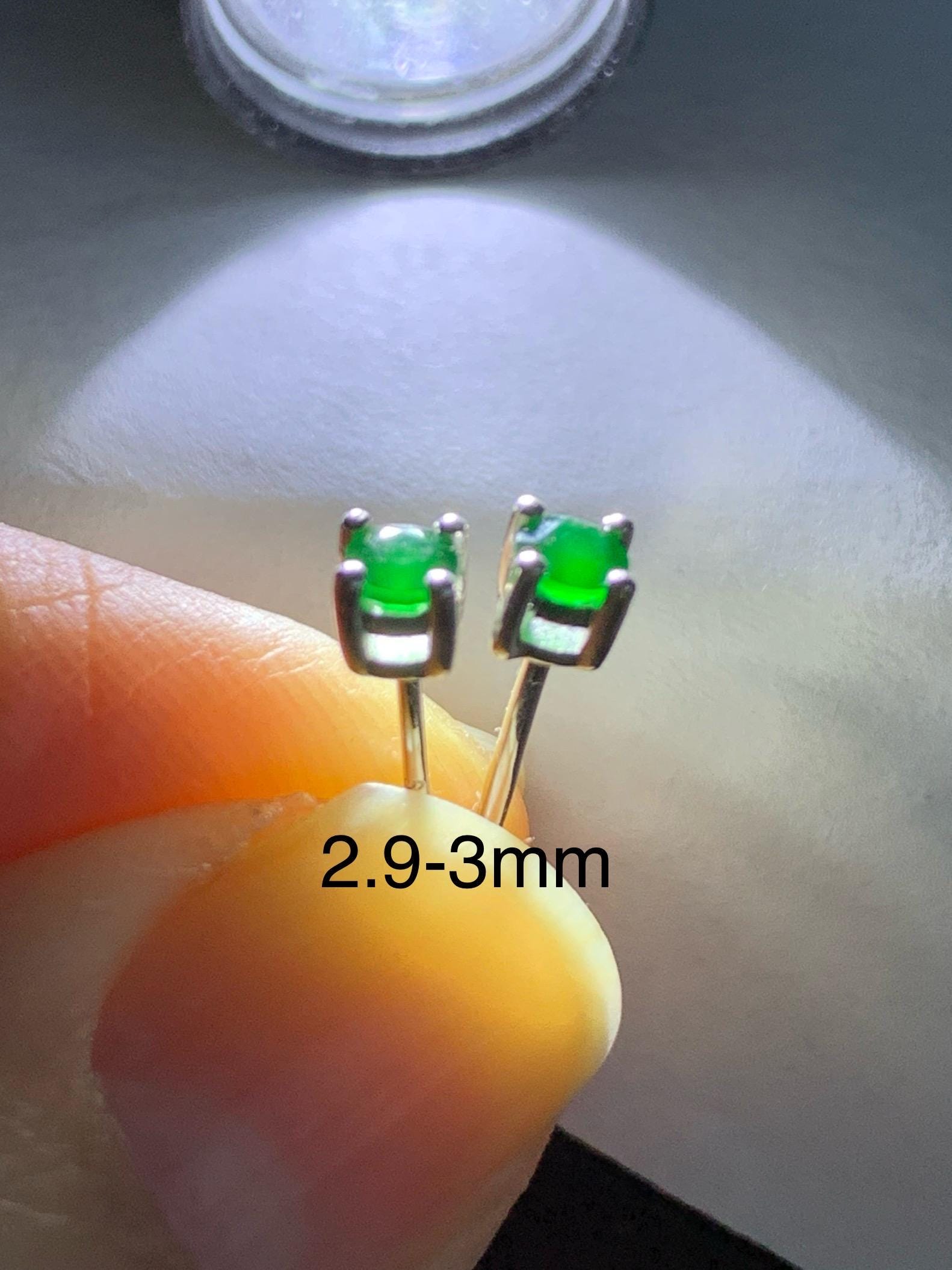 Certified Natural Guatemalan Icy Translucent Vibrant Green Jadeite Faceted Petite Stud Earrings Sterling Silver 2.9mm or 3.5mm 天然冰危绿翡翠钻石银镶耳钉