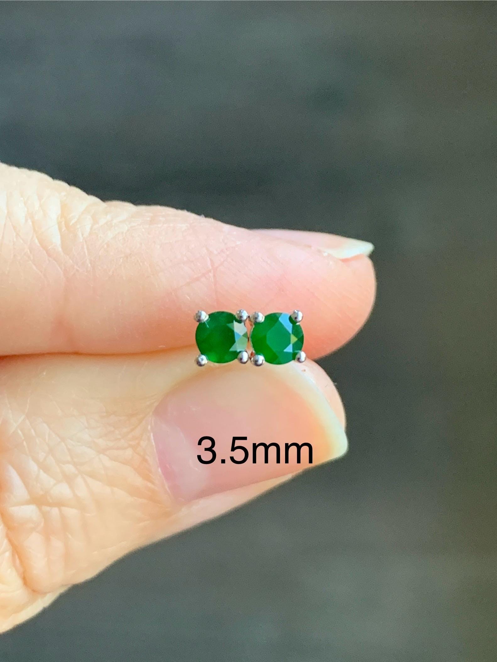 Certified Natural Guatemalan Icy Translucent Vibrant Green Jadeite Faceted Petite Stud Earrings Sterling Silver 2.9mm or 3.5mm 天然冰危绿翡翠钻石银镶耳钉