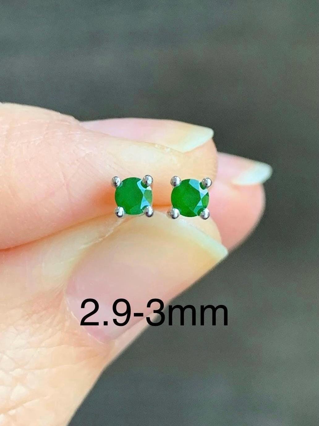 Certified Natural Guatemalan Icy Translucent Vibrant Green Jadeite Faceted Petite Stud Earrings Sterling Silver 2.9mm or 3.5mm 天然冰危绿翡翠钻石银镶耳钉