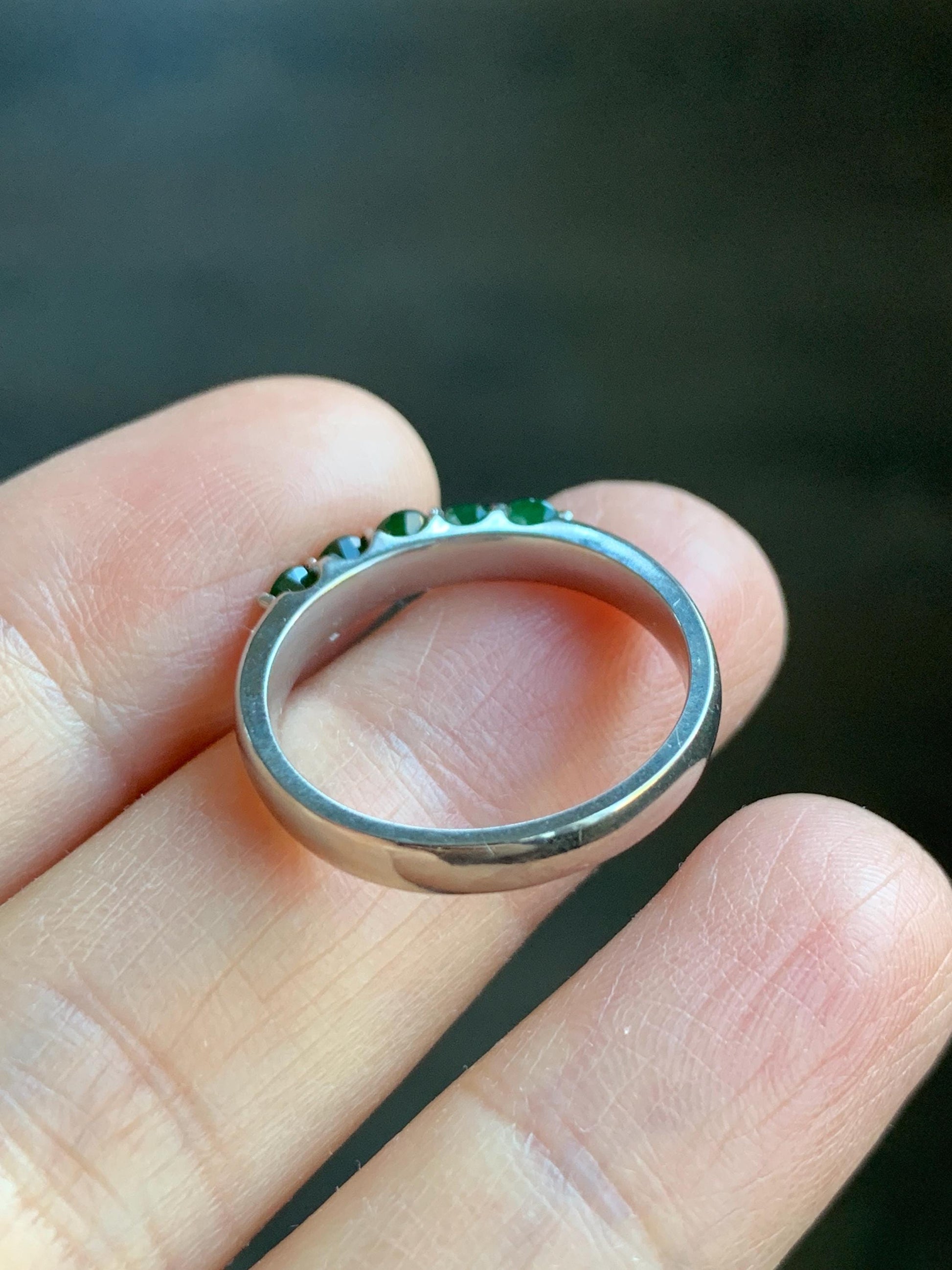 Certified Natural Guatemalan Icy Translucent Vibrant Green 5-Stone Jadeite Diamond Faceted Band Ring Size 7.25 Sterling Silver 天然冰危绿钻石翡翠镶嵌排戒