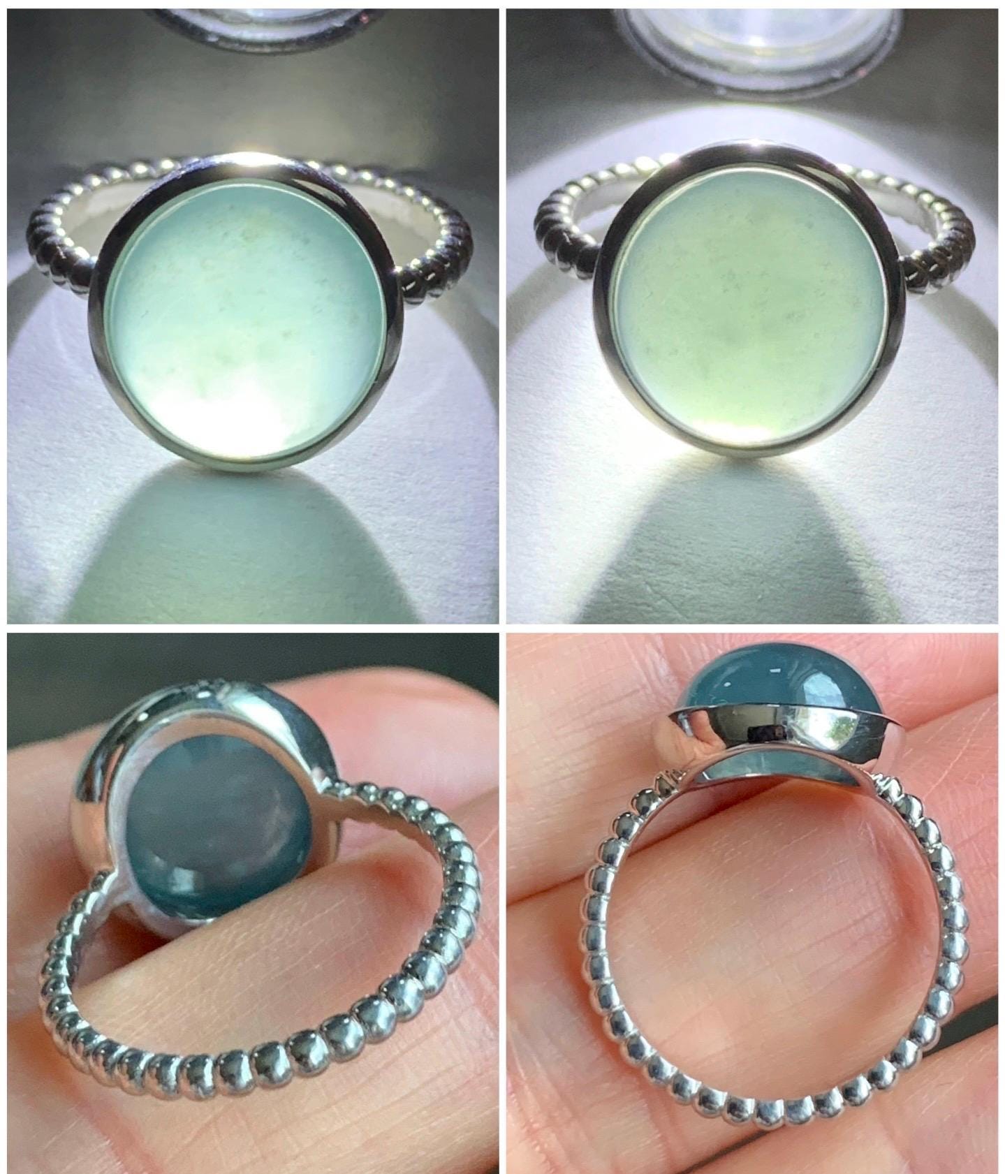 Certified Natural Guatemalan Icy Highly Translucent Dark Dusty Blue Jadeite Large Oval Ring Sterling Silver size 7 4.25g 天然冰胶危蓝翡翠镶嵌戒指 7400