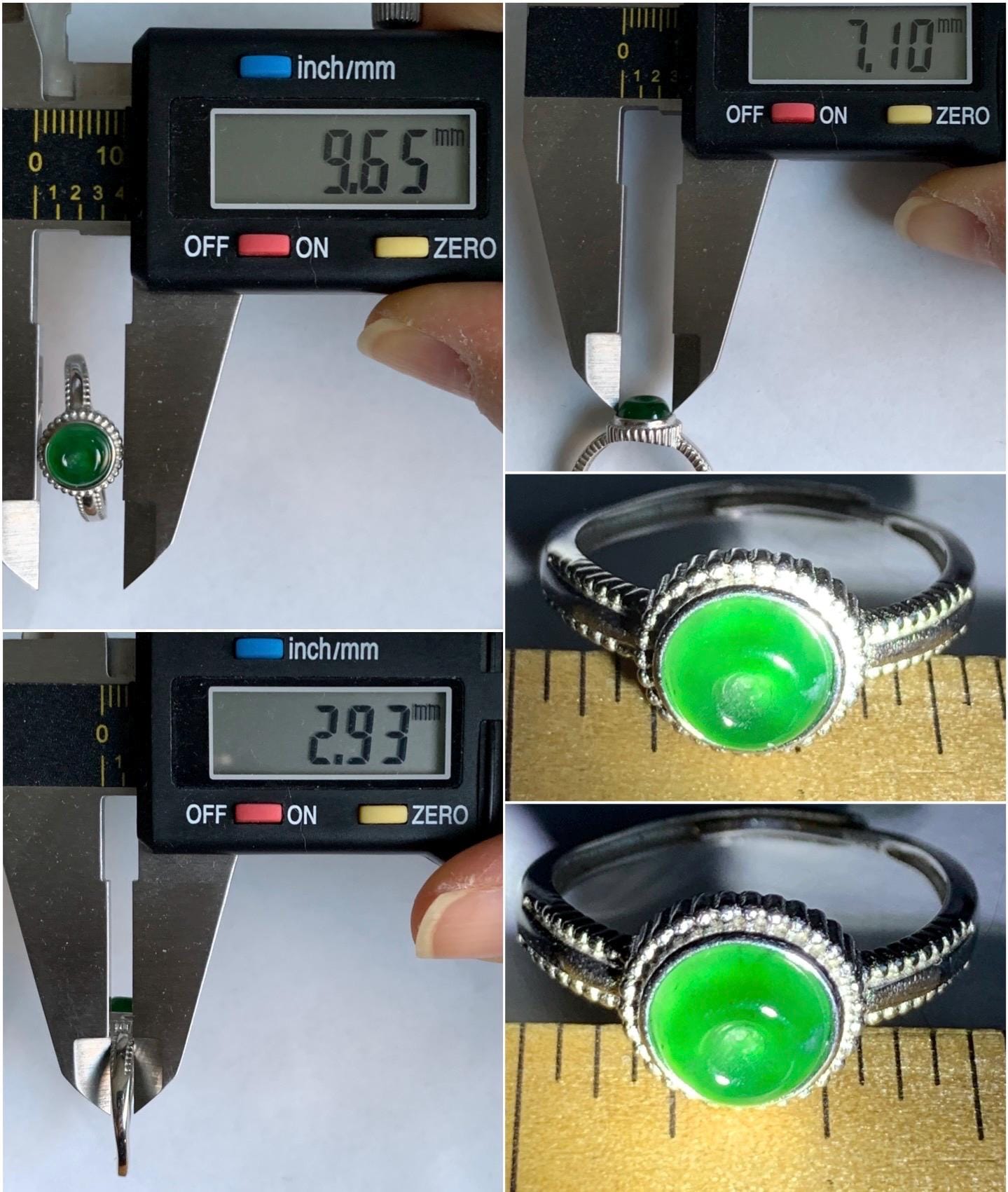 Natural Guatemalan Icy Translucent Vibrant Green Jadeite Mini Donut Ping An Kou Ring Sterling Silver Size 7 Adjustable 天然冰危绿翡翠小平安扣银镶戒指 XPK66