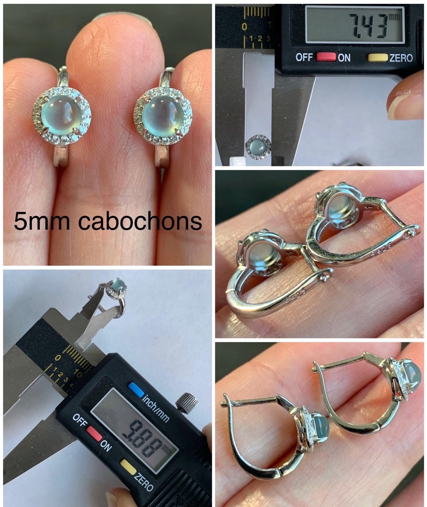 Natural Guatemalan Icy Highly Translucent Light Blue Jadeite Halo Style Huggie Hoop Earrings Sterling Silver 天然冰危起光淡蓝翡翠镶嵌耳包 DLB1028