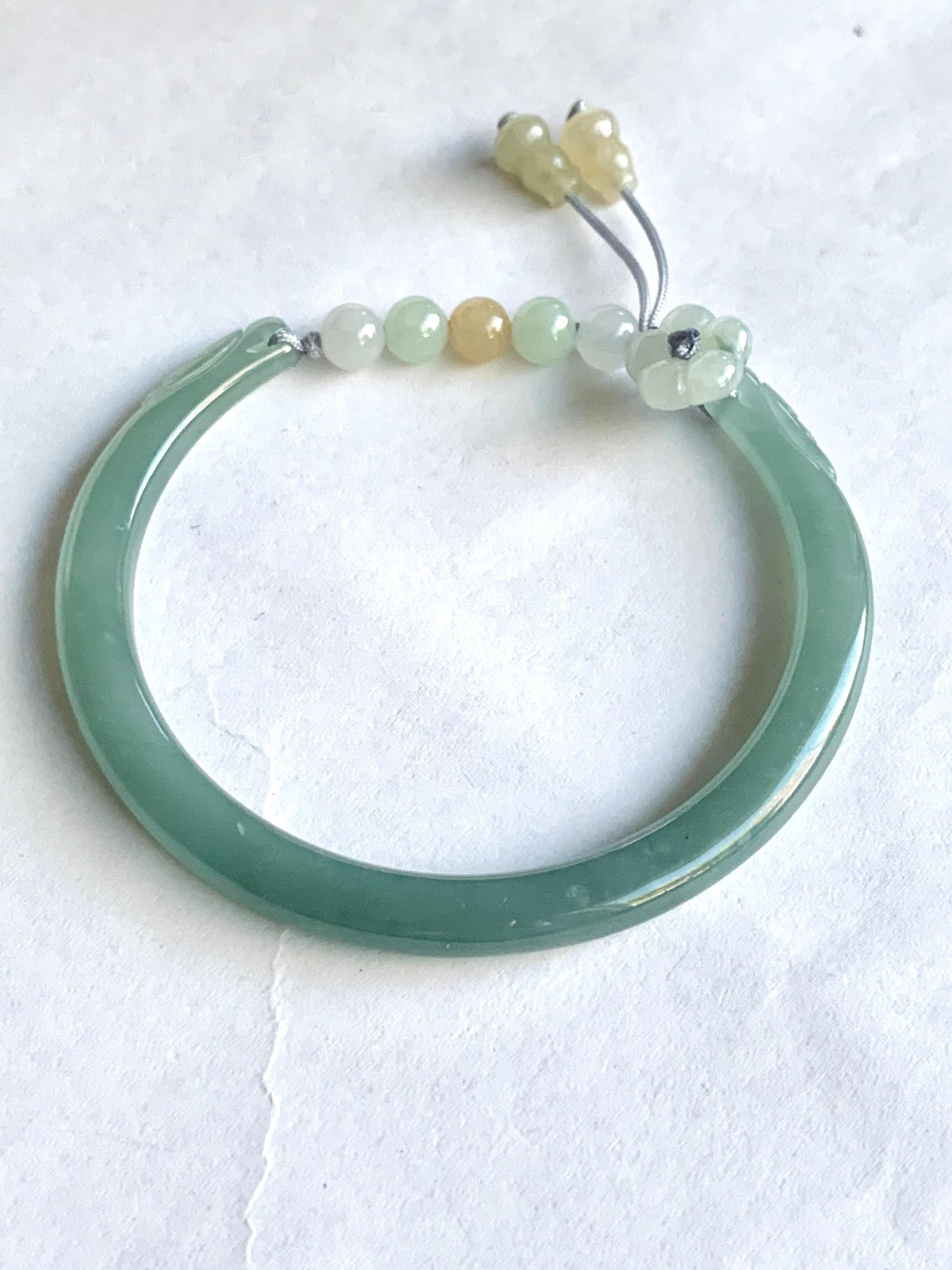 Natural Guatemalan Icy Translucent Light Dusty Teal Blue Jadeite Open Skinny Bangle Beaded Bracelet 54.7mm 6.75” 17g 天然冰危淡蓝翡翠开口镯手串 HBS123