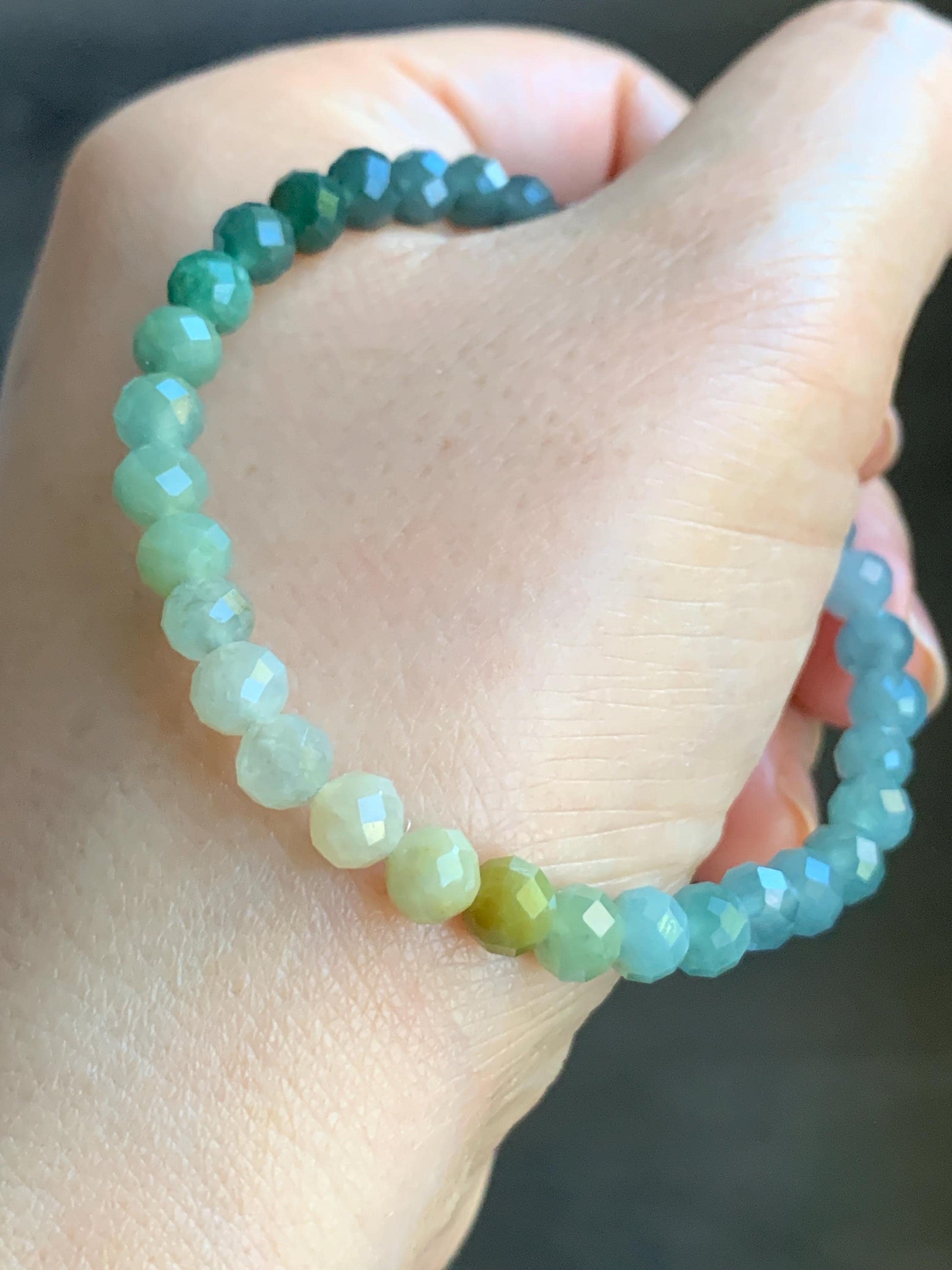 Natural Guatemalan Icy Translucent Multicolored Jadeite Faceted Round Beads Beaded Bracelet Stretchy 5.5mm 7” 8g 天然冰危多宝马色翡翠切割面圆珠手串