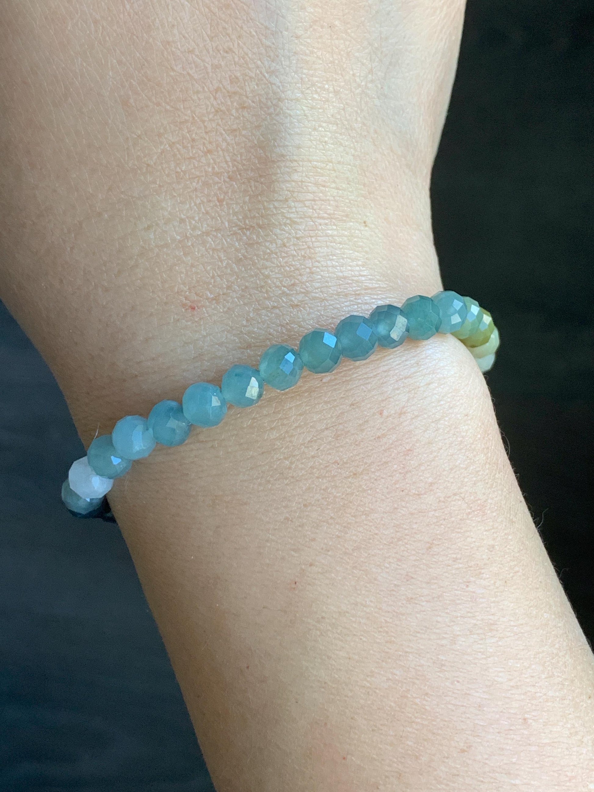 Natural Guatemalan Icy Translucent Multicolored Jadeite Faceted Round Beads Beaded Bracelet Stretchy 5.5mm 7” 8g 天然冰危多宝马色翡翠切割面圆珠手串