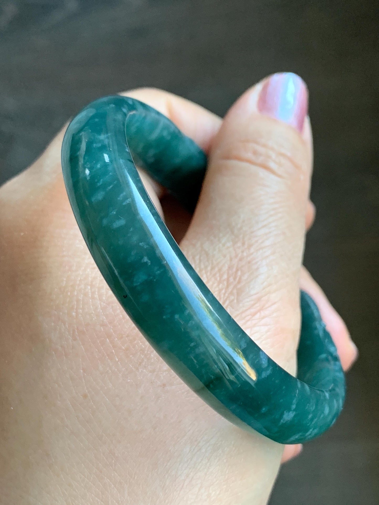 Certified Natural Guatemalan Icy Translucent Dark Teal Blue Jadeite Carved Double Goldfish Open Bangle 57.6mm 7" 38g 天然冰危深蓝翡翠轮胎双鱼雕开口手镯 7823
