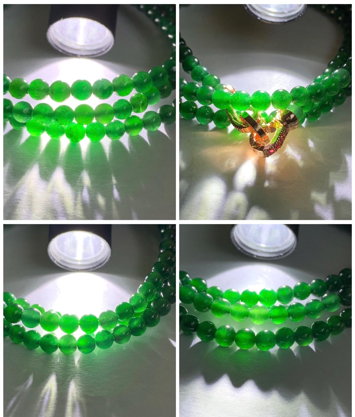 Certified Natural Guatemalan Icy Translucent Rich Green Jadeite Petite Round Beads Beaded Necklace 4.1mm 20.5" 16g 天然老种冰危绿翡翠小圆珠项链 7847