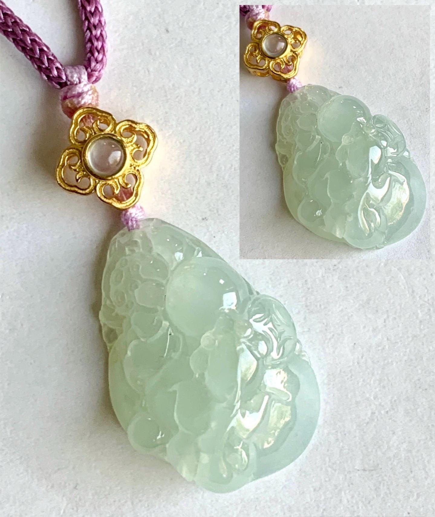 Certified Natural Burmese Premium Icy Pale Green Jadeite Lotus Flower Goldfish Ruyi Pendant Necklace Sterling Silver 8g 天然缅甸冰胶起光淡晴底翡翠莲花鱼如意吊坠
