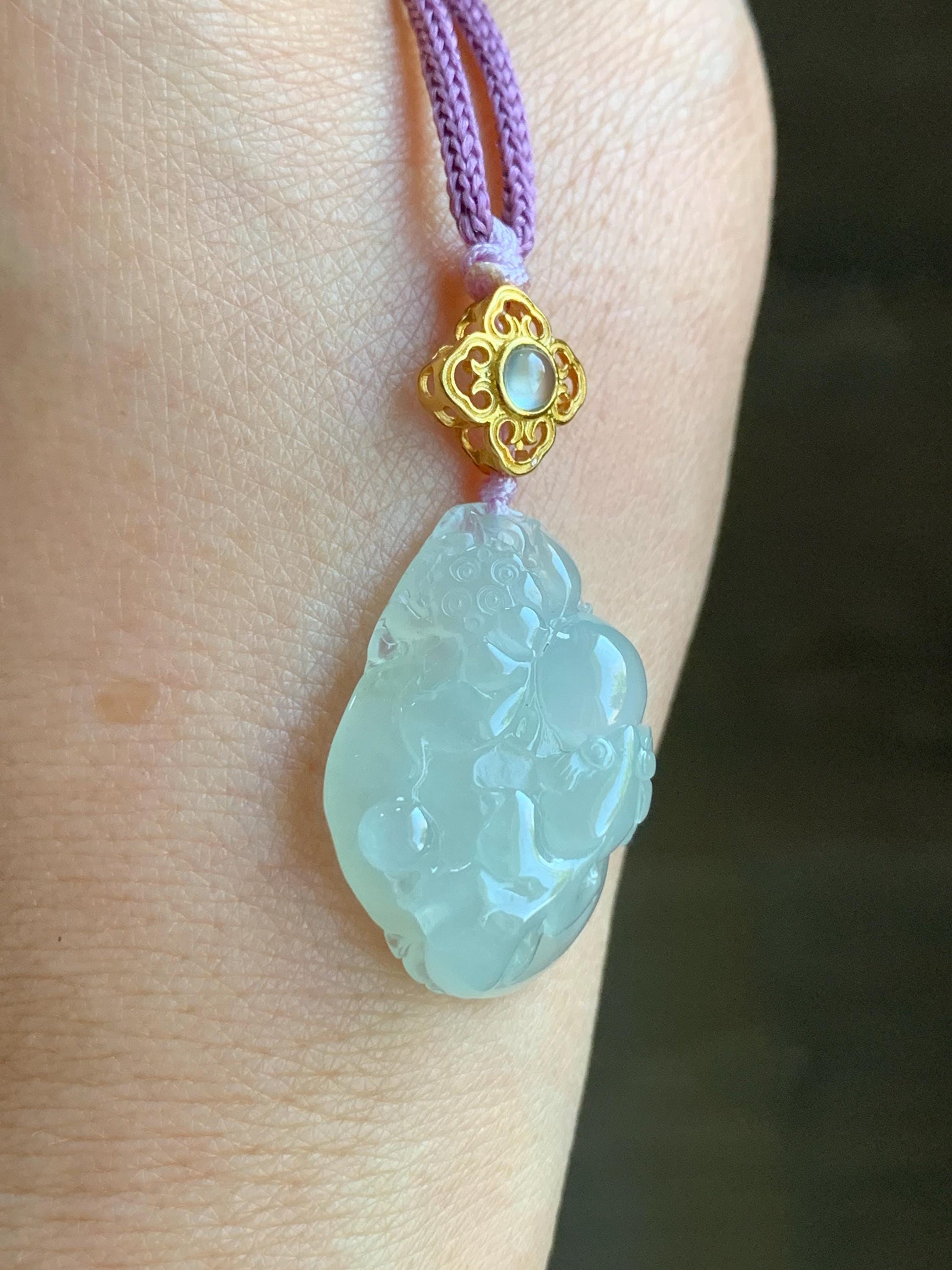 Certified Natural Burmese Premium Icy Pale Green Jadeite Lotus Flower Goldfish Ruyi Pendant Necklace Sterling Silver 8g 天然缅甸冰胶起光淡晴底翡翠莲花鱼如意吊坠