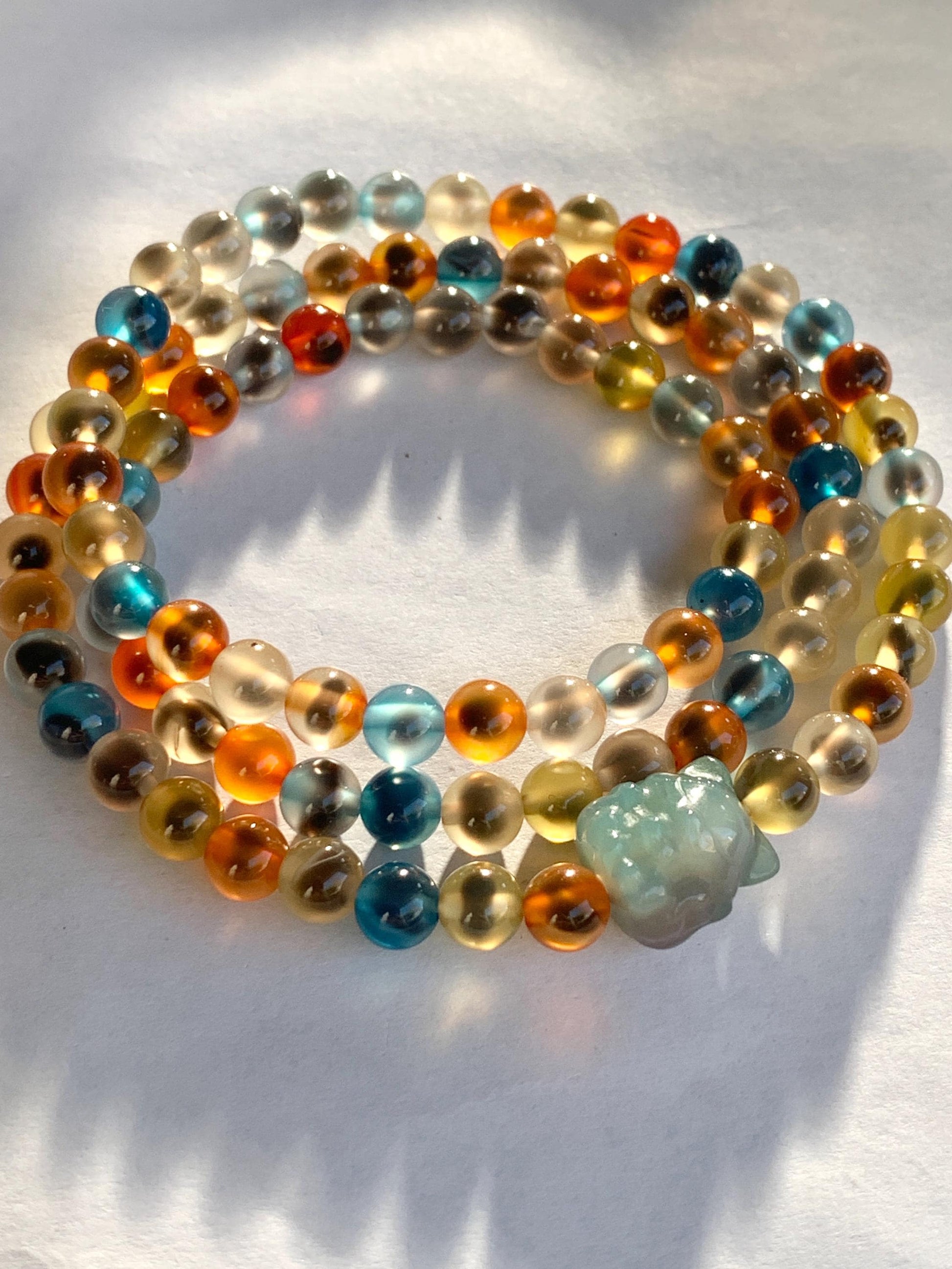 Certified Natural Multicolored Sugar Heart Candy Agate Beads Nine-Tailed Fox Agate Charm Layered Beaded Bracelet 5.8mm 22” 天然多宝糖心玛瑙圆珠九尾狐手串
