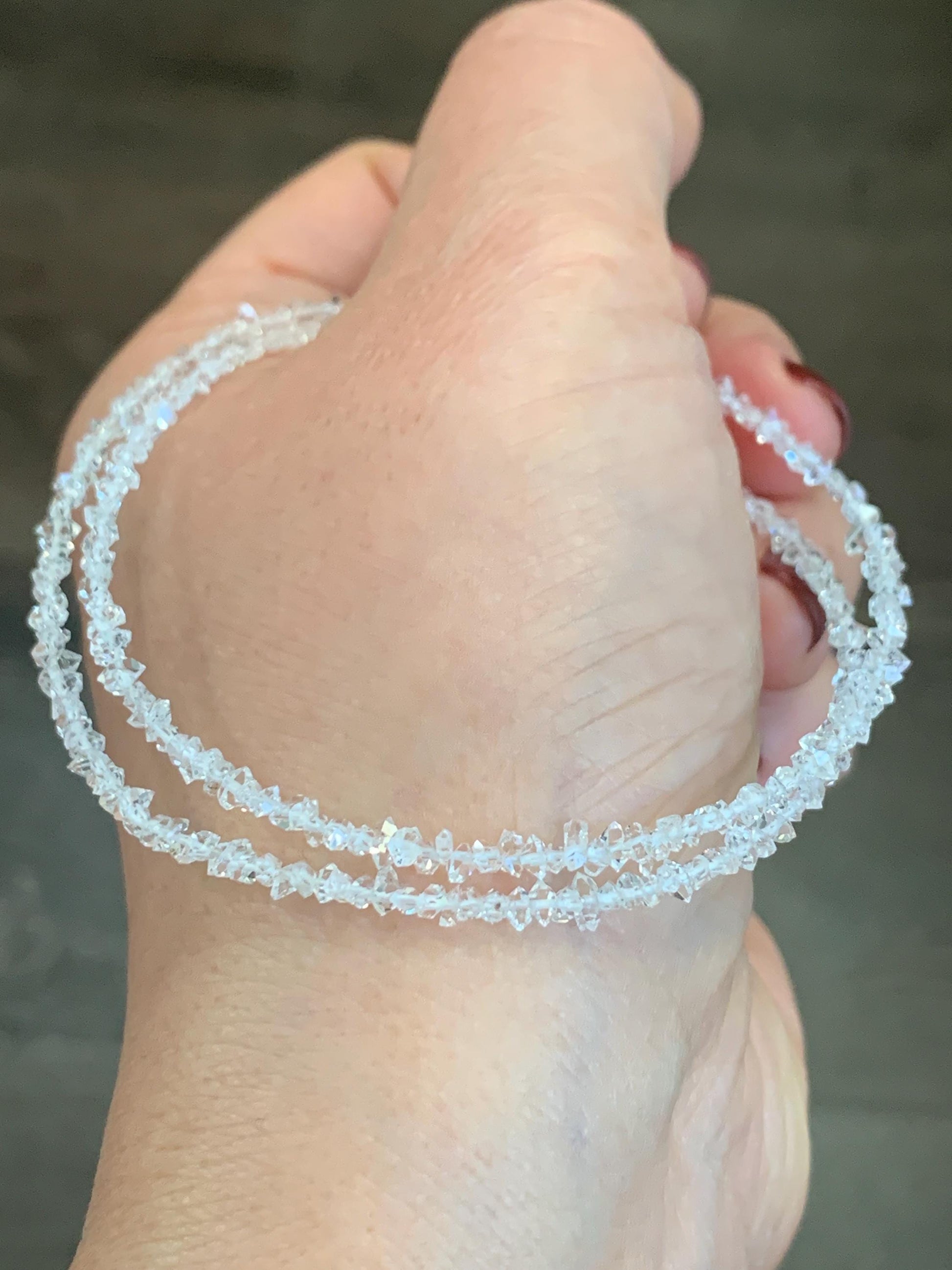 Certified Natural White Quartz Chips Beaded Necklace Sterling Silver Clasp 2.6mm 16.5”-17.25” 3.16g 天然白水晶碎碎项链