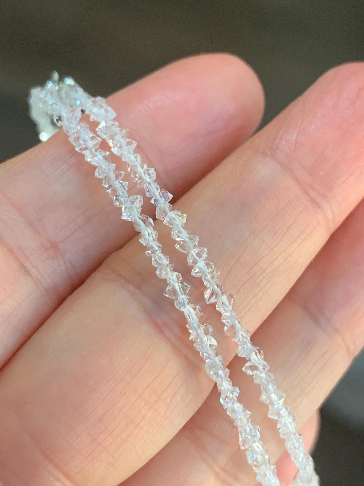 Certified Natural White Quartz Chips Beaded Necklace Sterling Silver Clasp 2.6mm 16.5”-17.25” 3.16g 天然白水晶碎碎项链