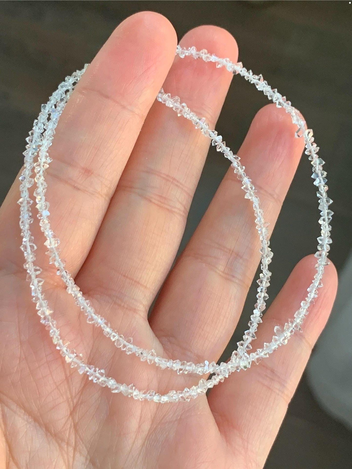 Certified Natural White Quartz Chips Beaded Necklace Sterling Silver Clasp 2.6mm 16.5”-17.25” 3.16g 天然白水晶碎碎项链