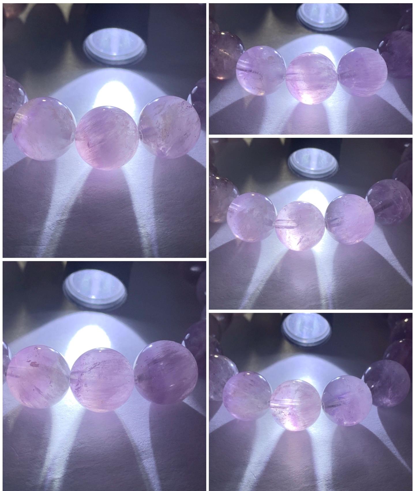 Certified Natural Rare Rabbit Hair Light Purple Quartz Large Beads Beaded Bracelet 12mm 42g 7.5” 天然高冰品质兔毛紫水晶圆珠手串