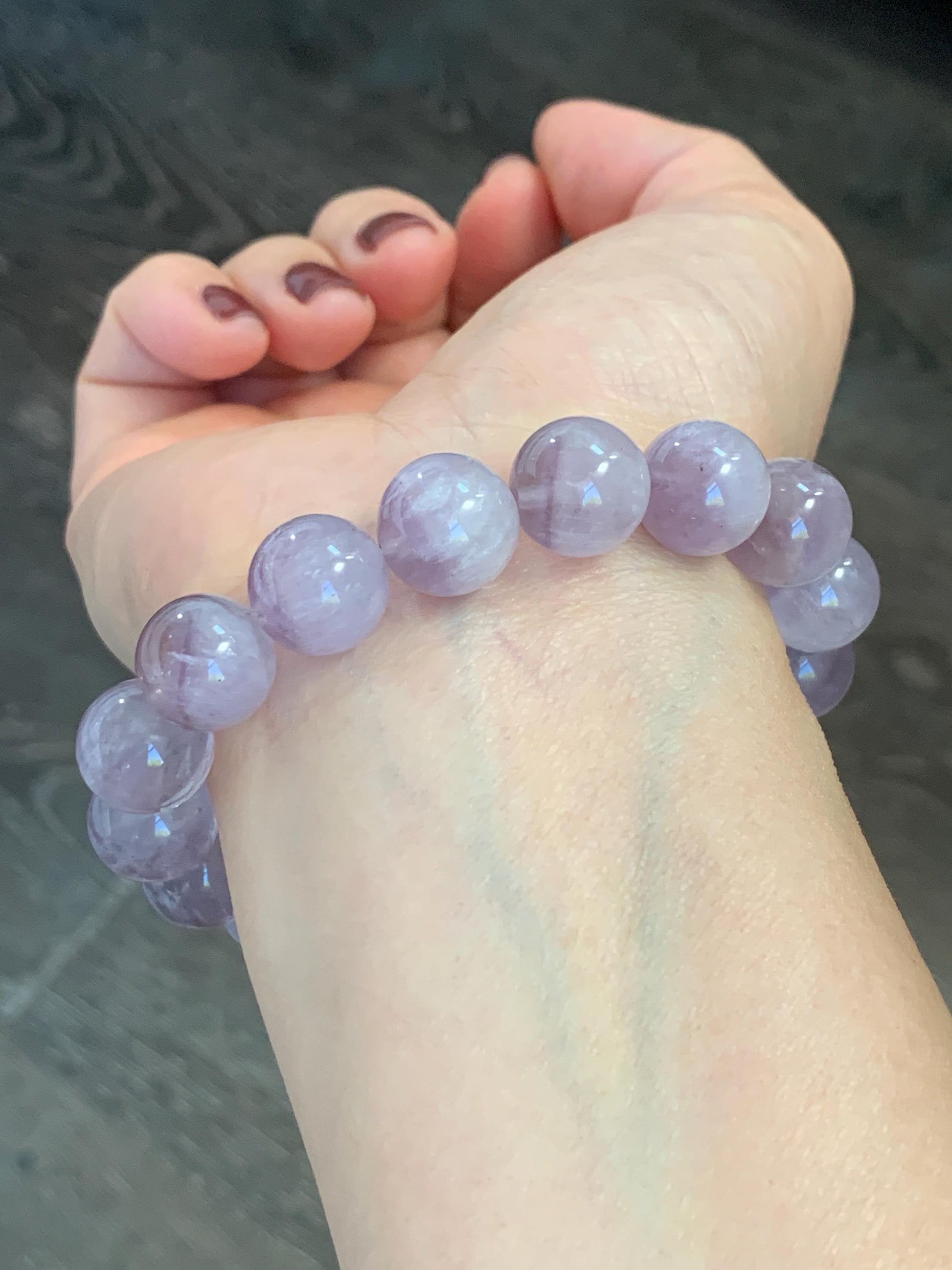 Certified Natural Rare Rabbit Hair Light Purple Quartz Large Beads Beaded Bracelet 12mm 42g 7.5” 天然高冰品质兔毛紫水晶圆珠手串