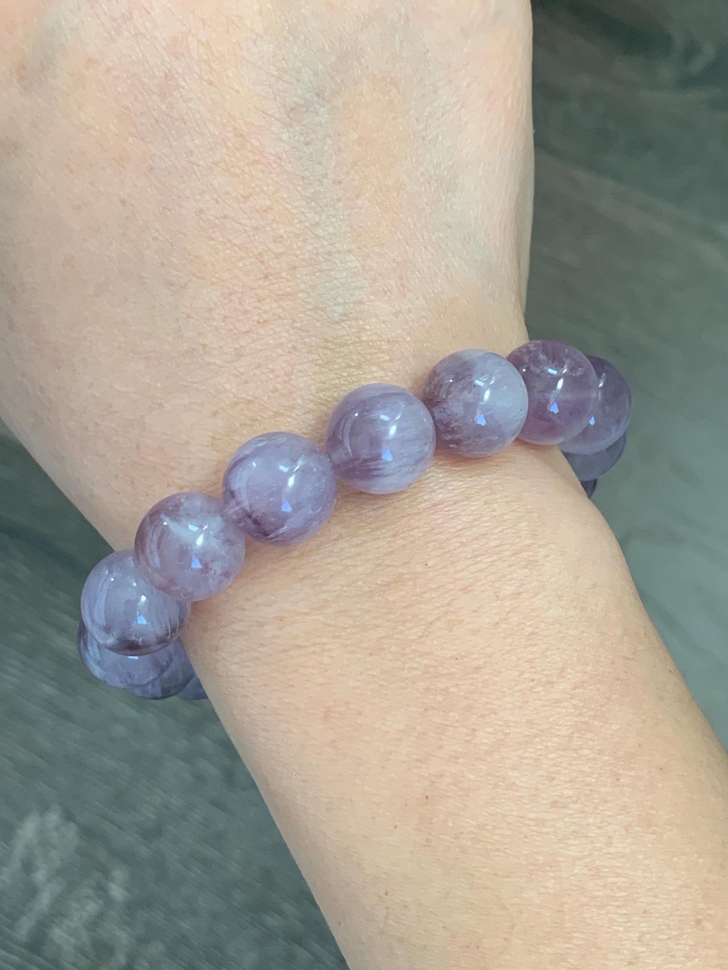 Certified Natural Rare Rabbit Hair Light Purple Quartz Large Beads Beaded Bracelet 12mm 42g 7.5” 天然高冰品质兔毛紫水晶圆珠手串