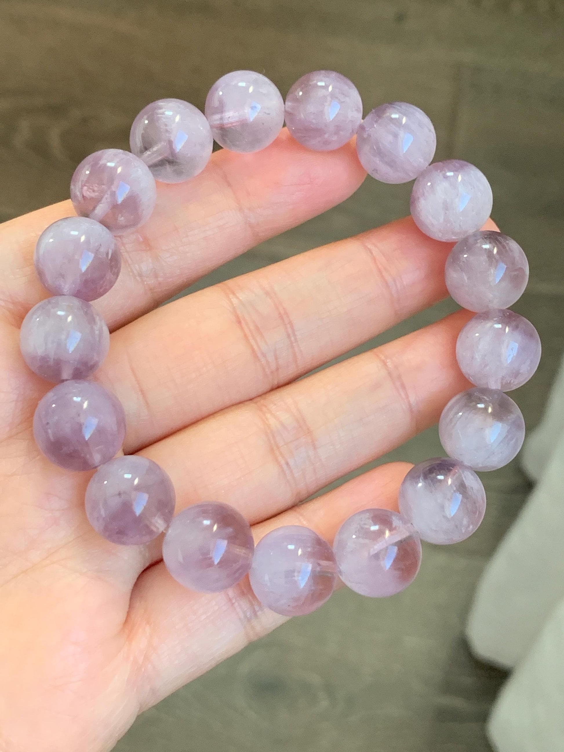 Certified Natural Rare Rabbit Hair Light Purple Quartz Large Beads Beaded Bracelet 12mm 42g 7.5” 天然高冰品质兔毛紫水晶圆珠手串
