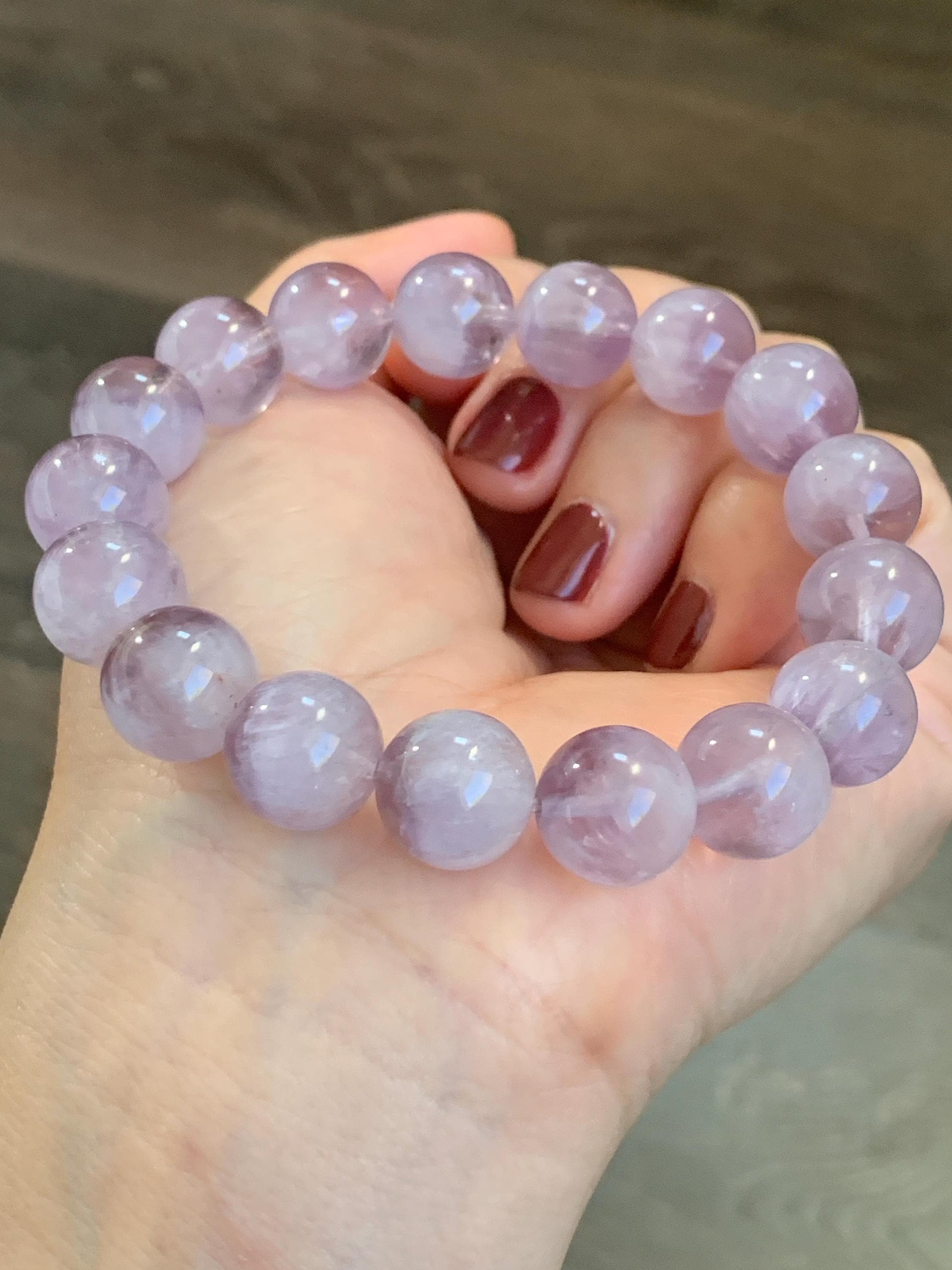 Certified Natural Rare Rabbit Hair Light Purple Quartz Large Beads Beaded Bracelet 12mm 42g 7.5” 天然高冰品质兔毛紫水晶圆珠手串