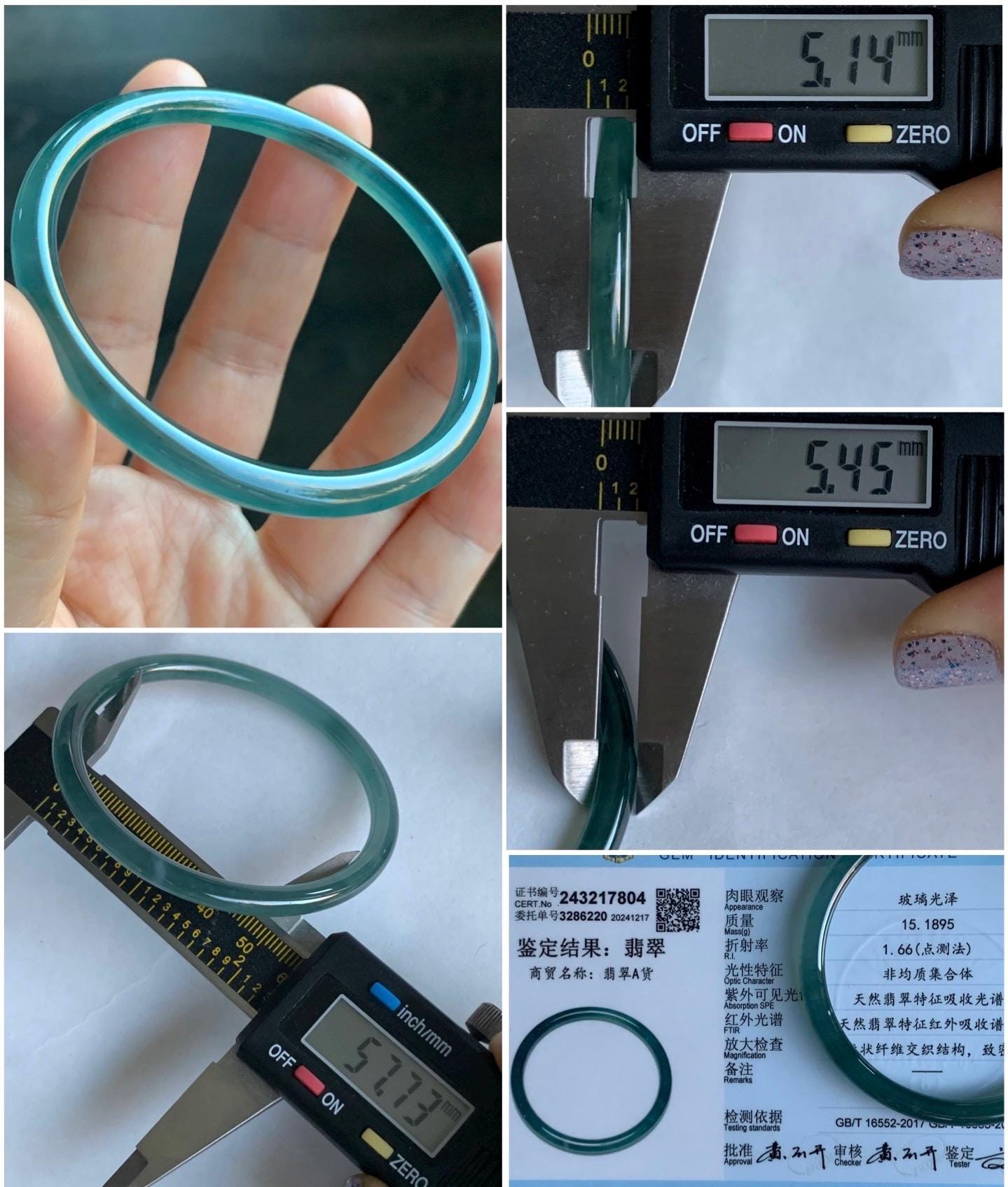 Certified Natural Guatemalan Icy Highly Translucent Dark Teal Blue Jadeite Slim Bangle Bracelet 57.7mm 5.1x5.4mm 15.18g 天然老种冰胶危深蓝翡翠细条手镯 7804