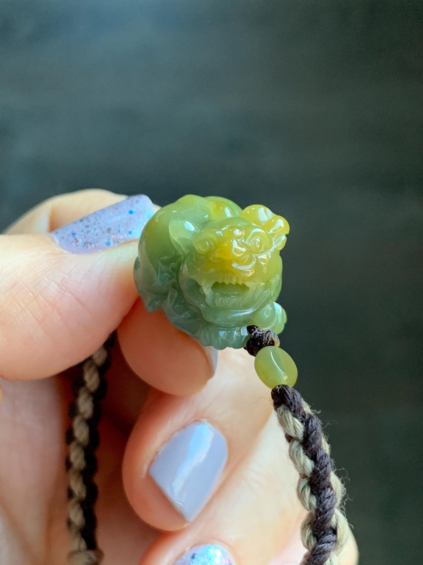 Certified Natural Guatemalan Icy Translucent Gelatinous Bright Yellow Marbled Jadeite Pixiu Rope Bracelet 5.5”-9.5” 天然冰胶危黄蓝翡翠貔貅手绳 7797