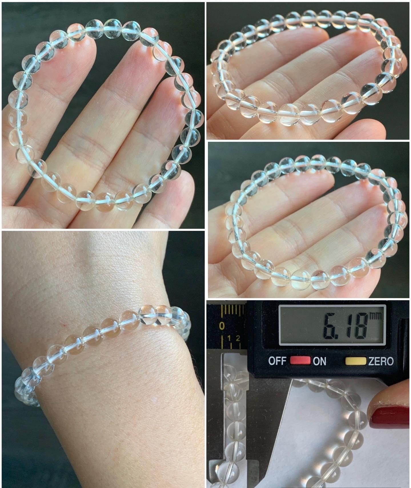 Natural Icy Transparent White Quartz Round Beads Beaded Bracelet Stretchy 6mm 6.5” 9g 天然冰透白水晶圆珠手串