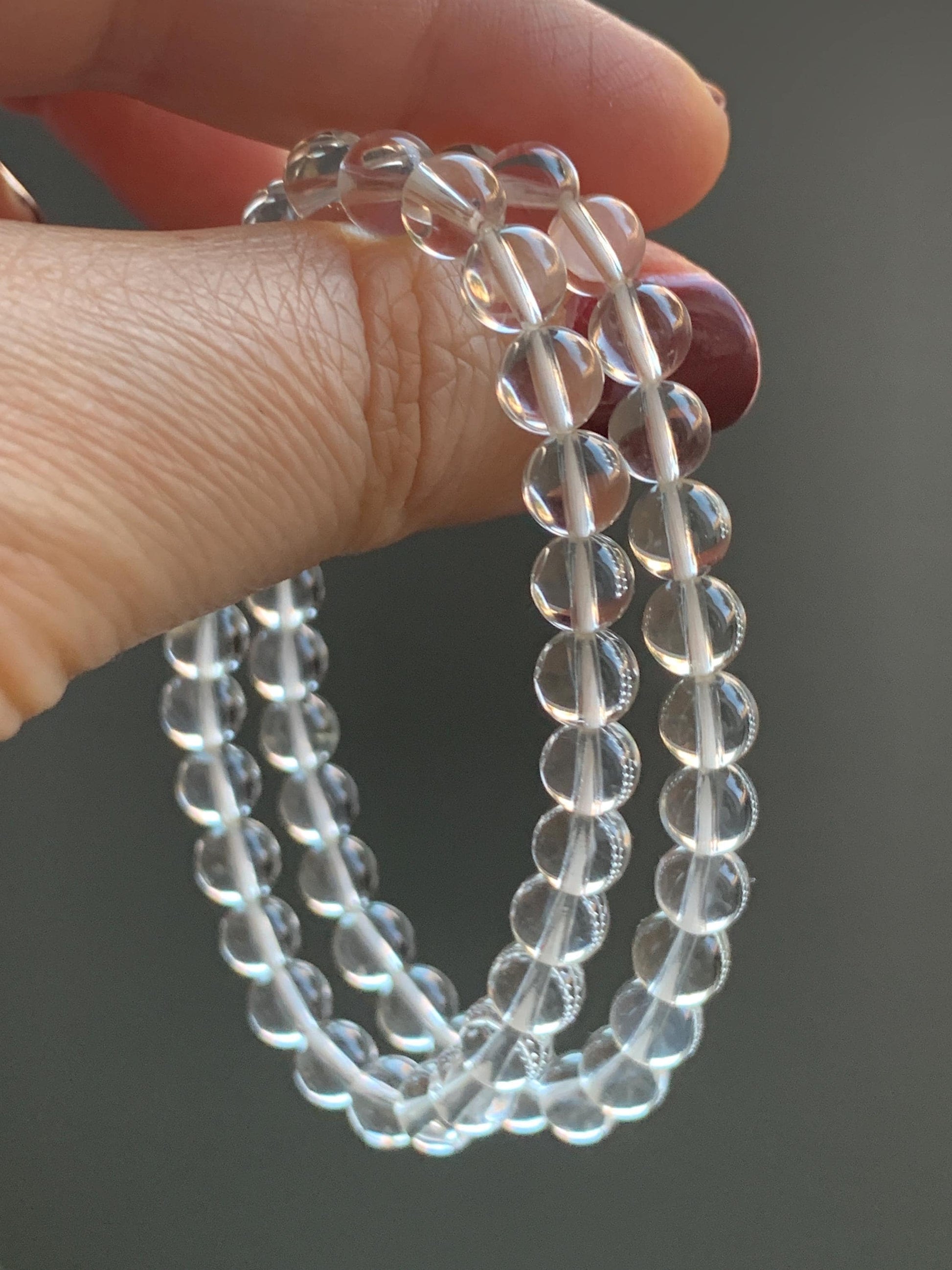 Natural Icy Transparent White Quartz Round Beads Beaded Bracelet Stretchy 6mm 6.5” 9g 天然冰透白水晶圆珠手串