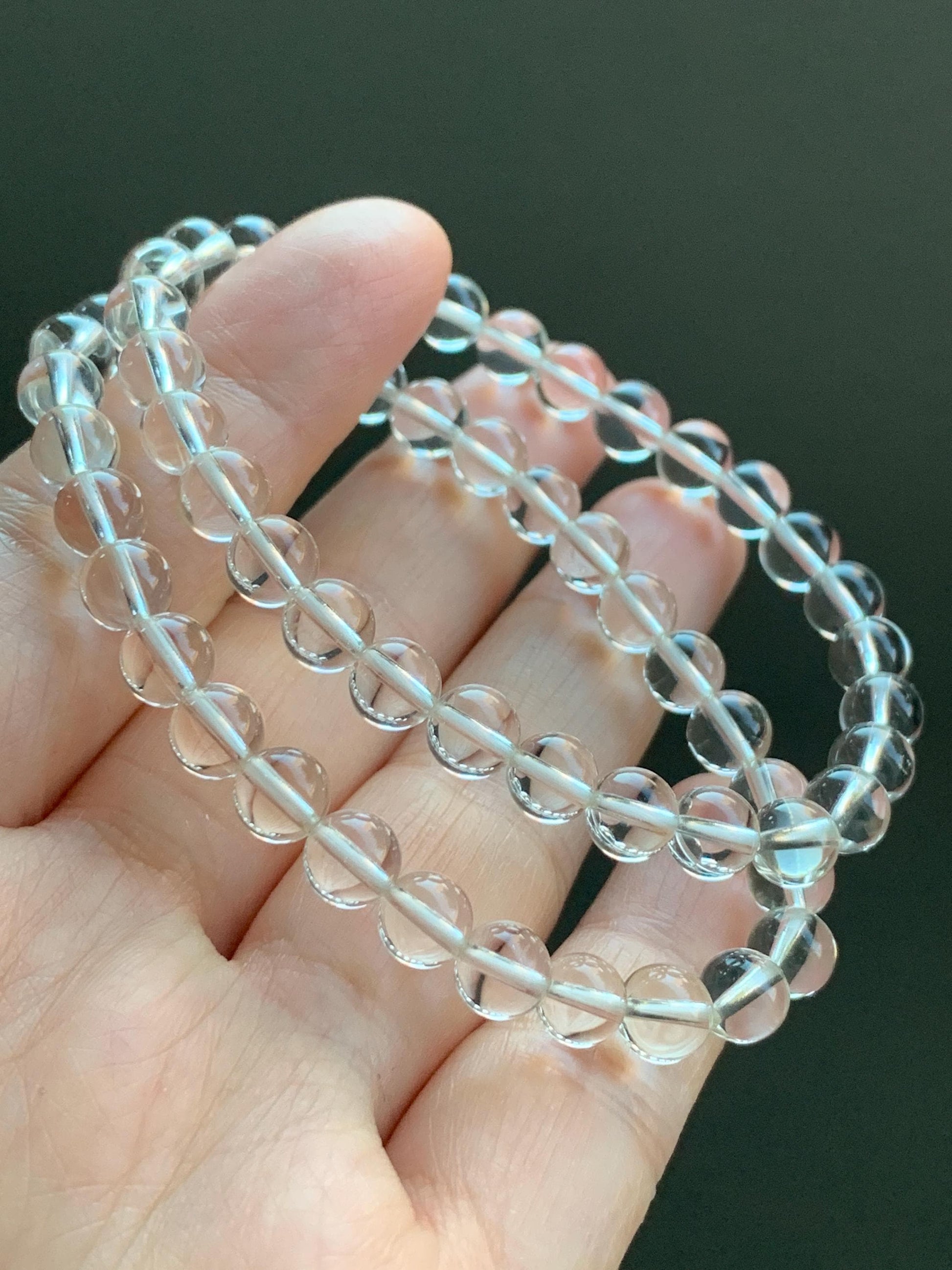 Natural Icy Transparent White Quartz Round Beads Beaded Bracelet Stretchy 6mm 6.5” 9g 天然冰透白水晶圆珠手串