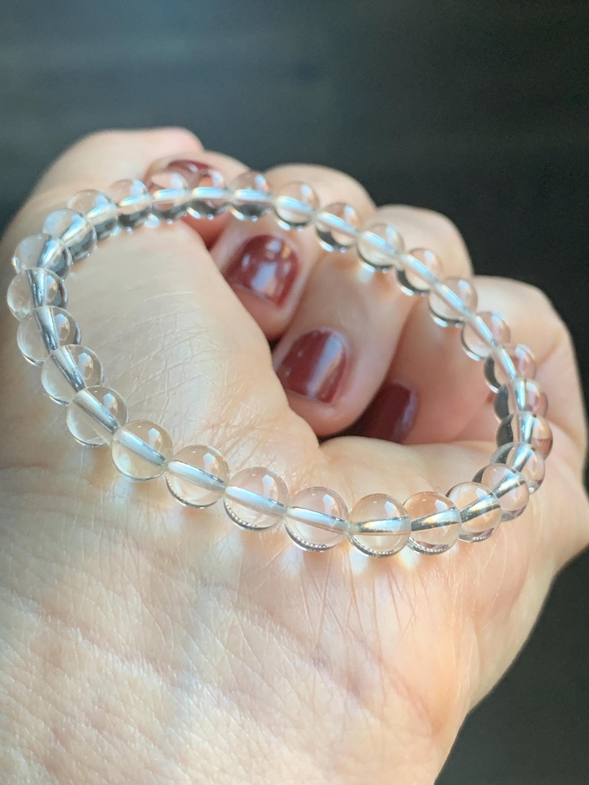 Natural Icy Transparent White Quartz Round Beads Beaded Bracelet Stretchy 6mm 6.5” 9g 天然冰透白水晶圆珠手串