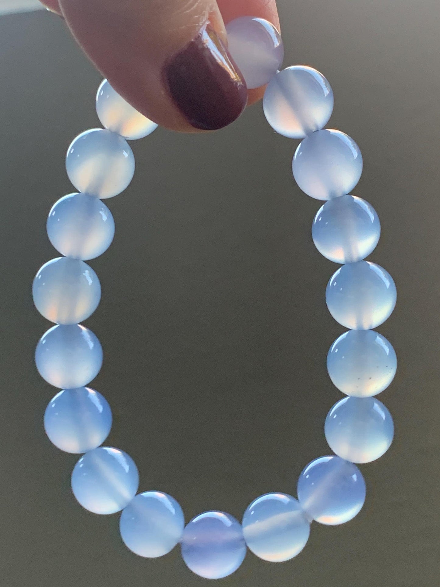 Natural Icy Highly Translucent Light Purplish Blue Agate Large Beads Beaded Bracelet 10mm 26g 7” 天然高冰品质淡蓝紫玛瑙圆珠手串