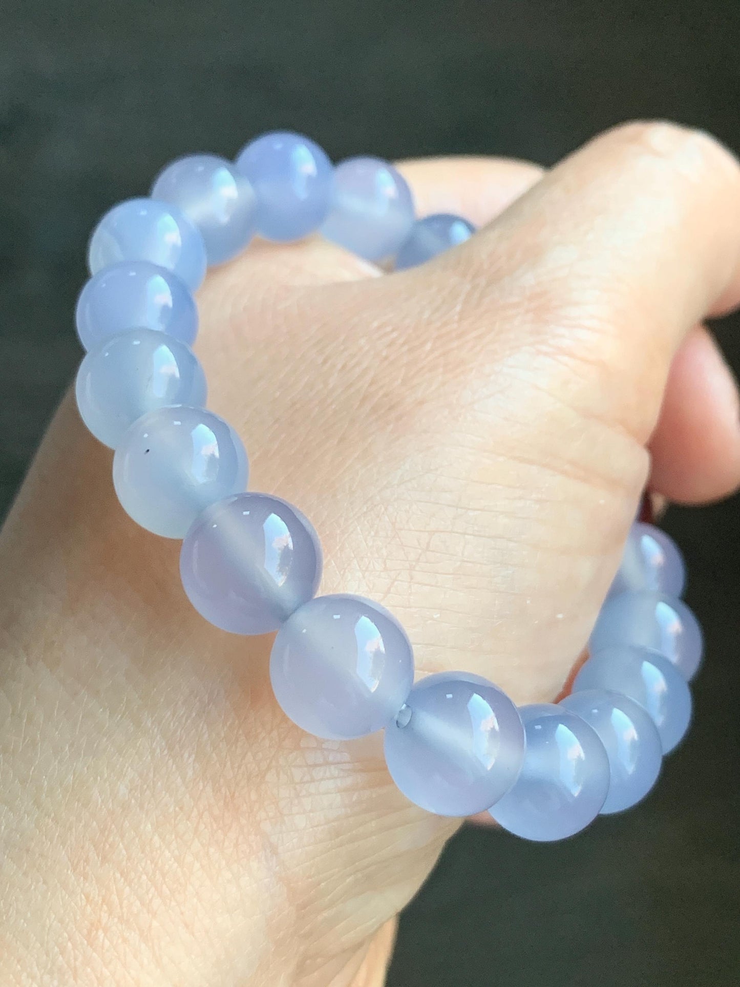 Natural Icy Highly Translucent Light Purplish Blue Agate Large Beads Beaded Bracelet 10mm 26g 7” 天然高冰品质淡蓝紫玛瑙圆珠手串