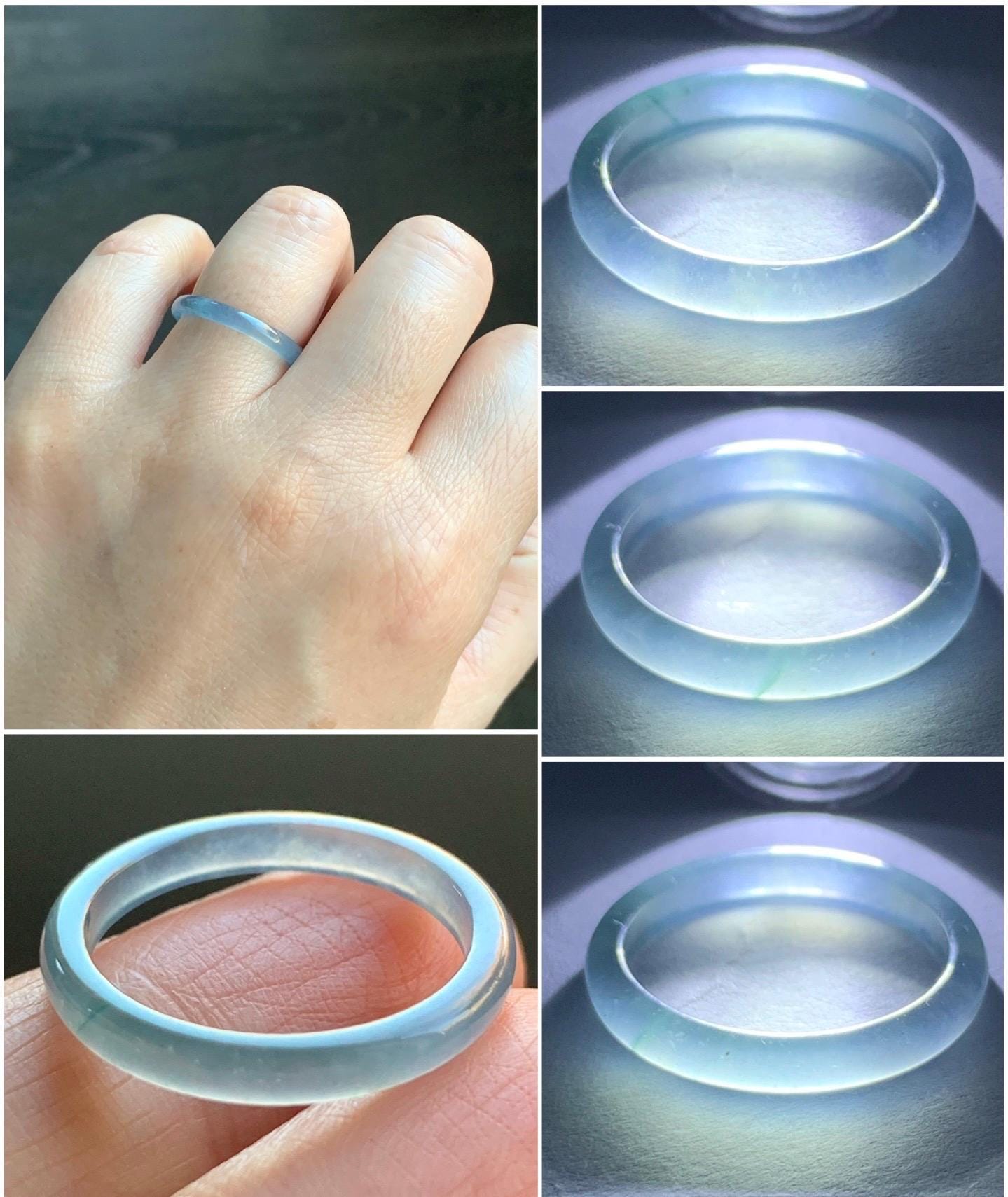 Stunning Natural Guatemalan Icy Highly Translucent Light Purplish Blue Jadeite Band Ring Size 7.25 天然冰危起冰起光淡蓝紫翡翠戒圈 XQ124A