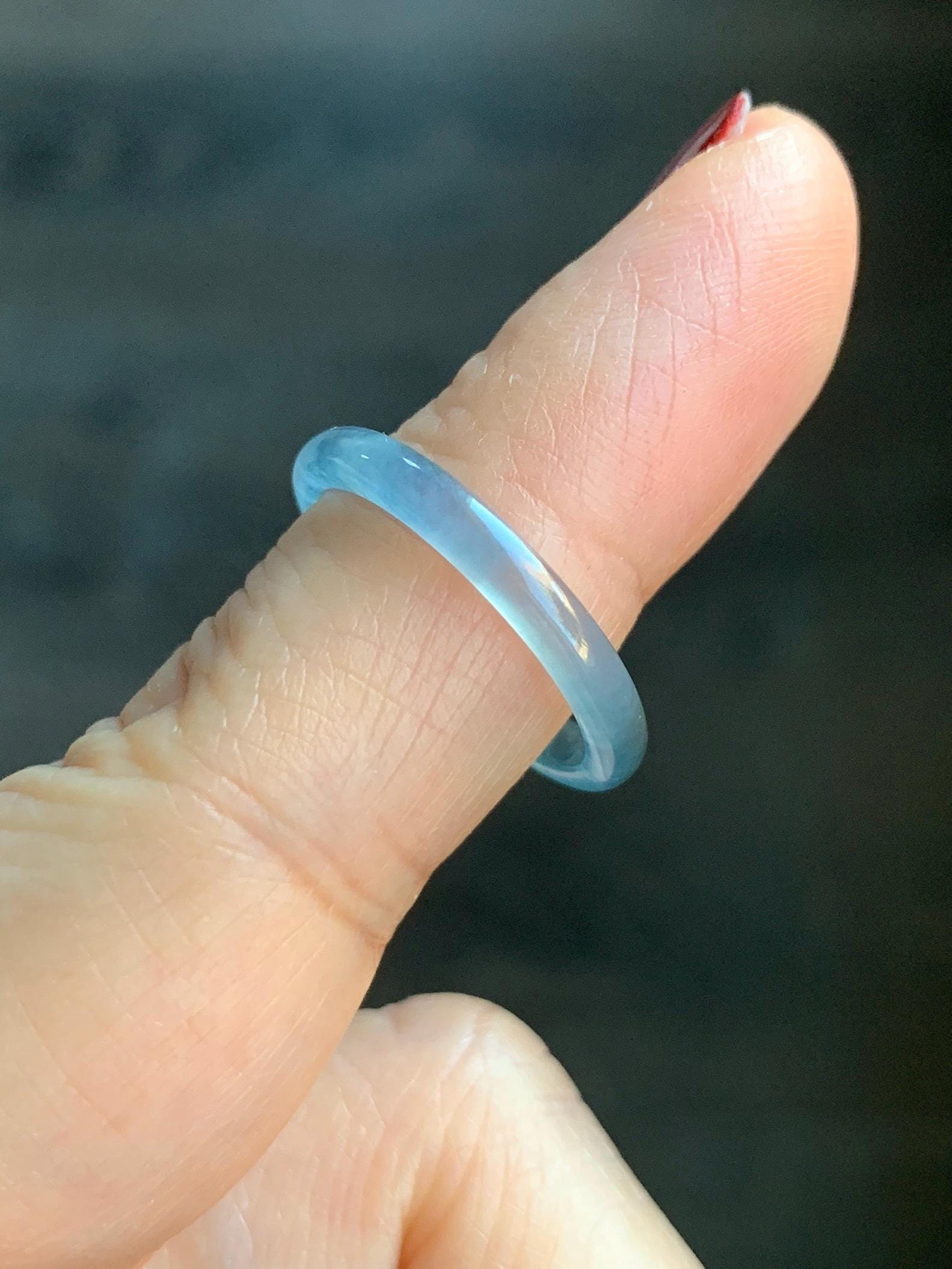 Stunning Natural Guatemalan Icy Highly Translucent Light Purplish Blue Jadeite Band Ring Size 7.25 天然冰危起冰起光淡蓝紫翡翠戒圈 XQ124A