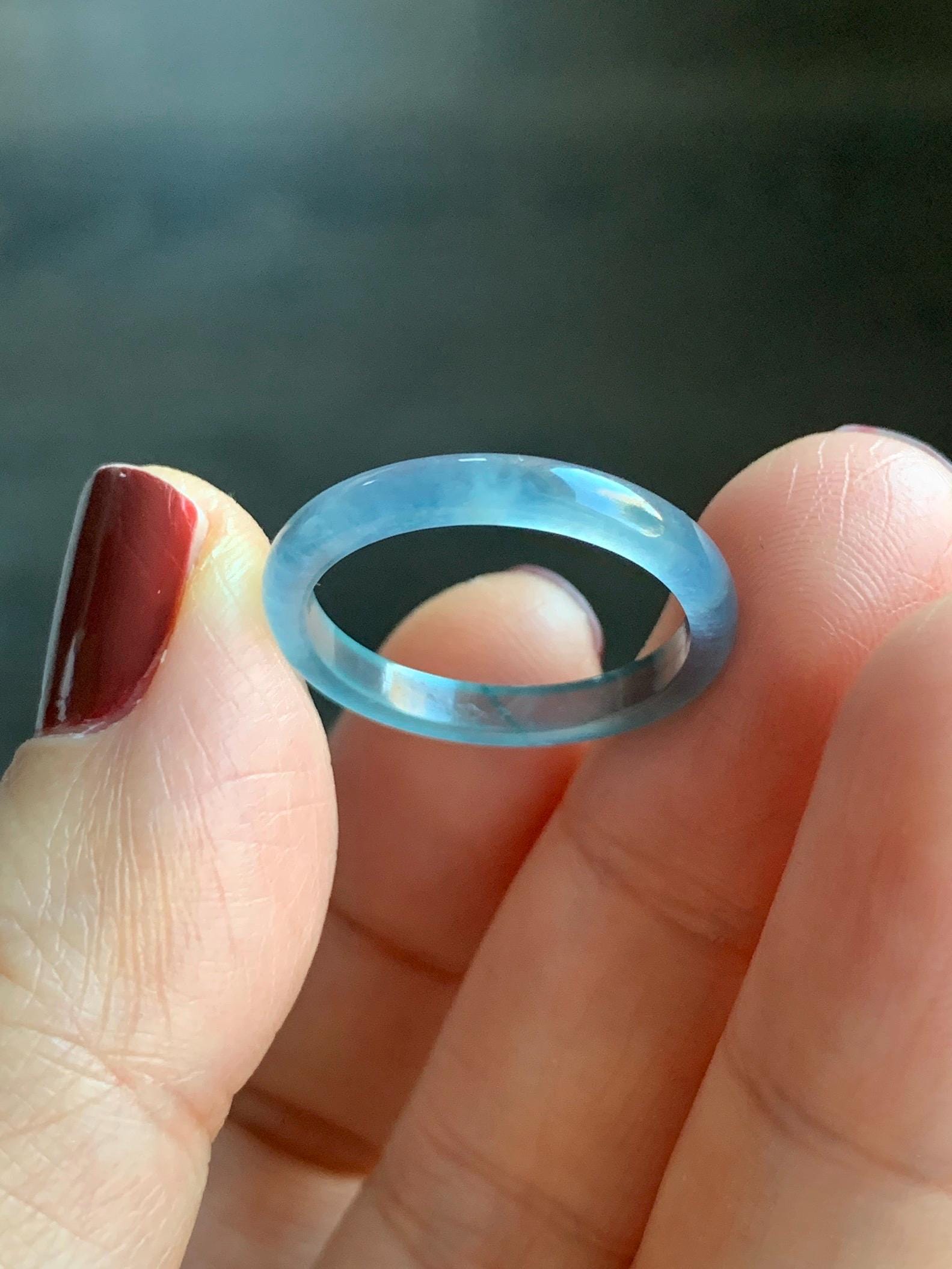 Stunning Natural Guatemalan Icy Highly Translucent Light Purplish Blue Jadeite Band Ring Size 7.25 天然冰危起冰起光淡蓝紫翡翠戒圈 XQ124A