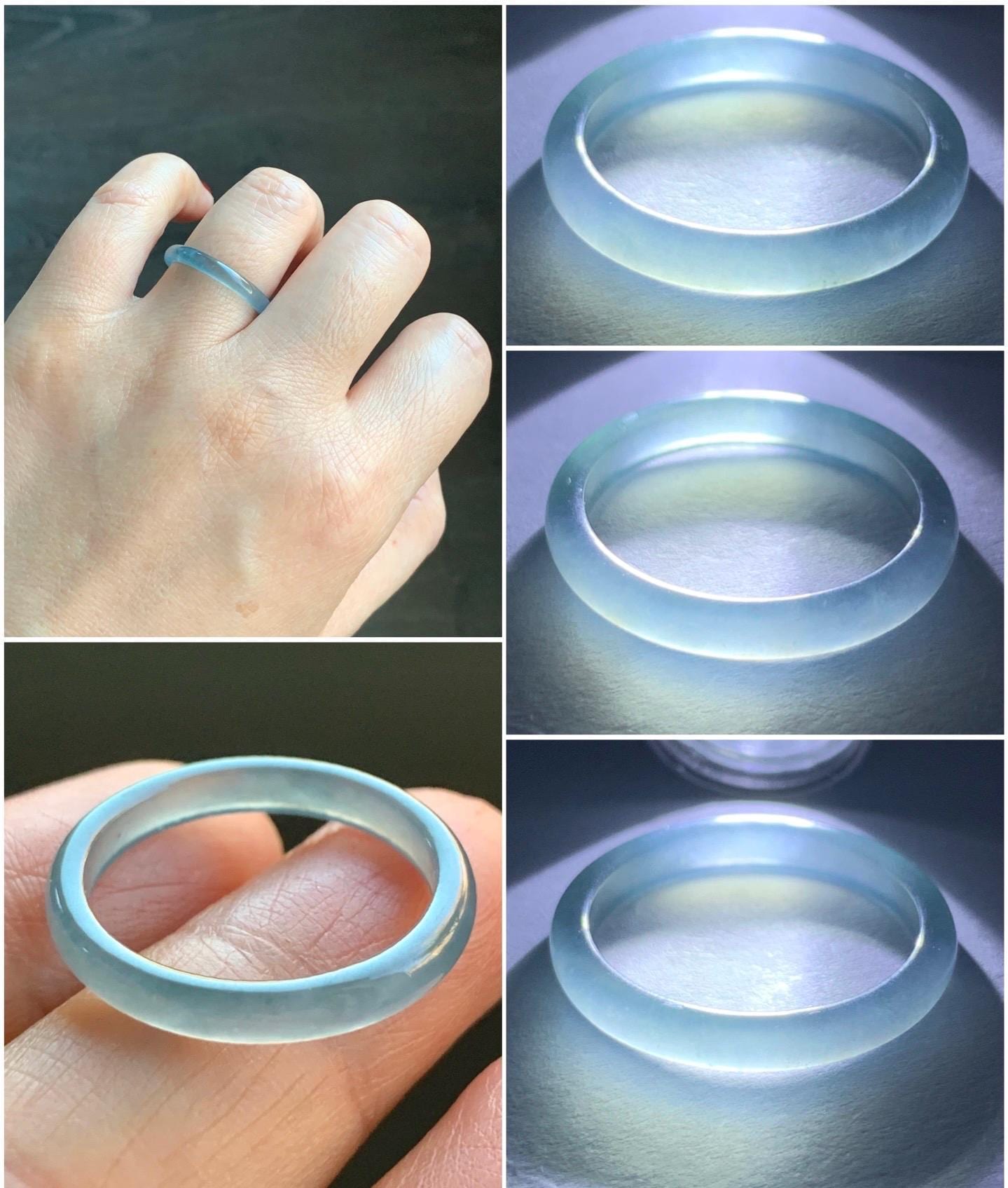 Stunning Natural Guatemalan Icy Highly Translucent Light Purplish Blue Jadeite Band Ring Size 8.25 天然冰危起冰起光淡蓝紫翡翠戒圈 XQ124B