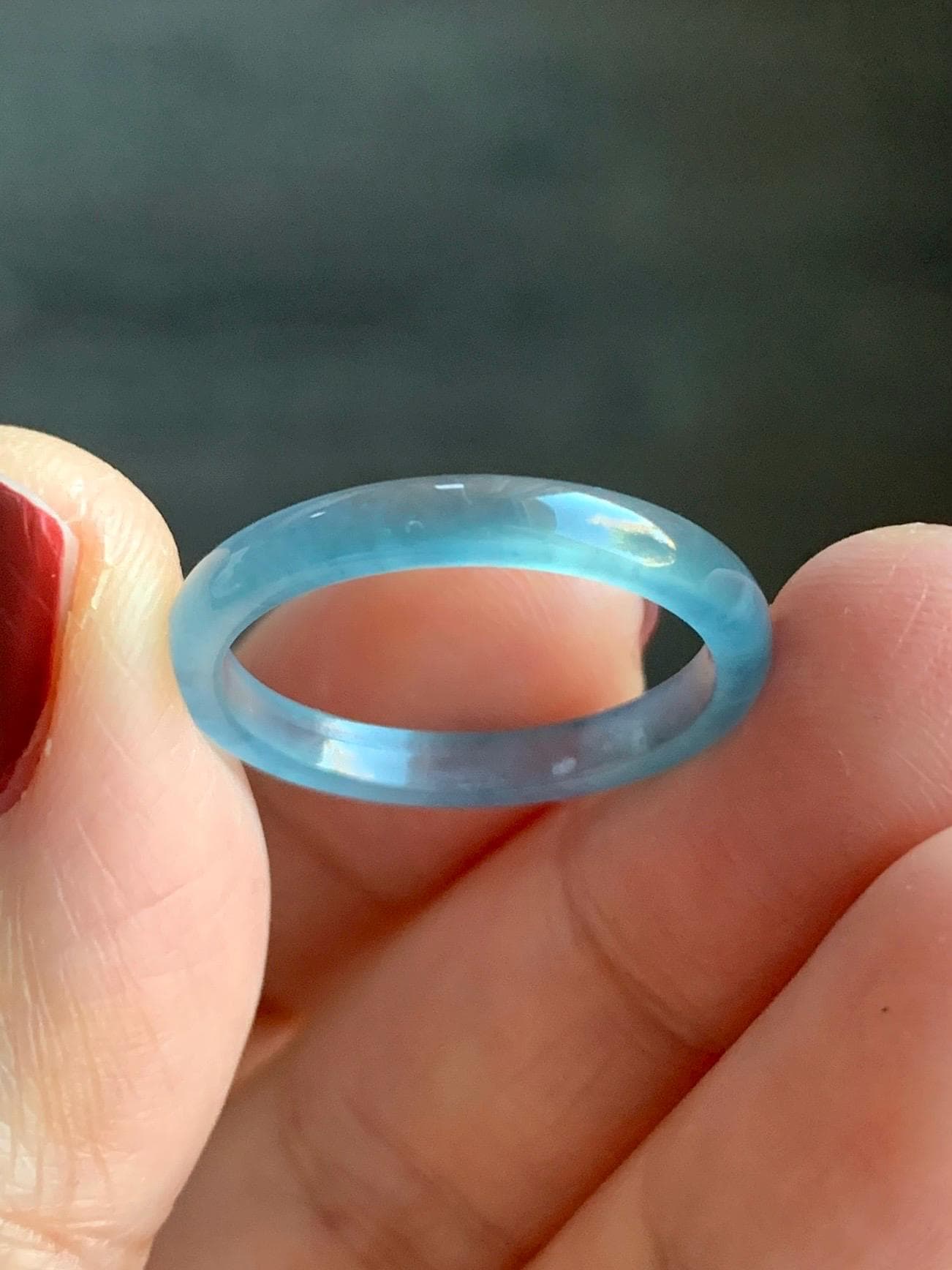Stunning Natural Guatemalan Icy Highly Translucent Light Purplish Blue Jadeite Band Ring Size 8.25 天然冰危起冰起光淡蓝紫翡翠戒圈 XQ124B