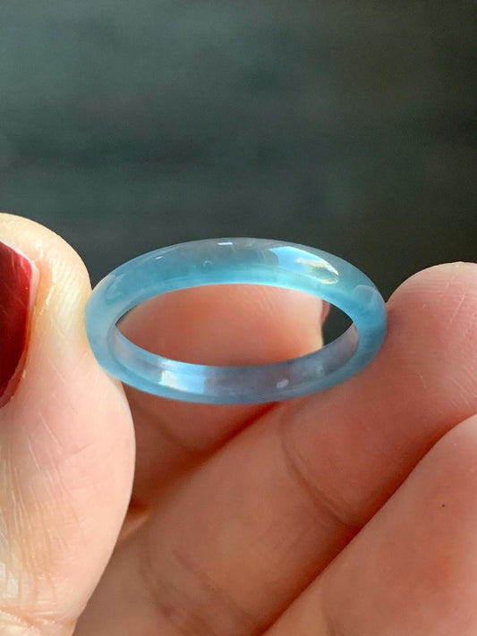 Stunning Natural Guatemalan Icy Highly Translucent Light Purplish Blue Jadeite Band Ring Size 8.25 天然冰危起冰起光淡蓝紫翡翠戒圈 XQ124B